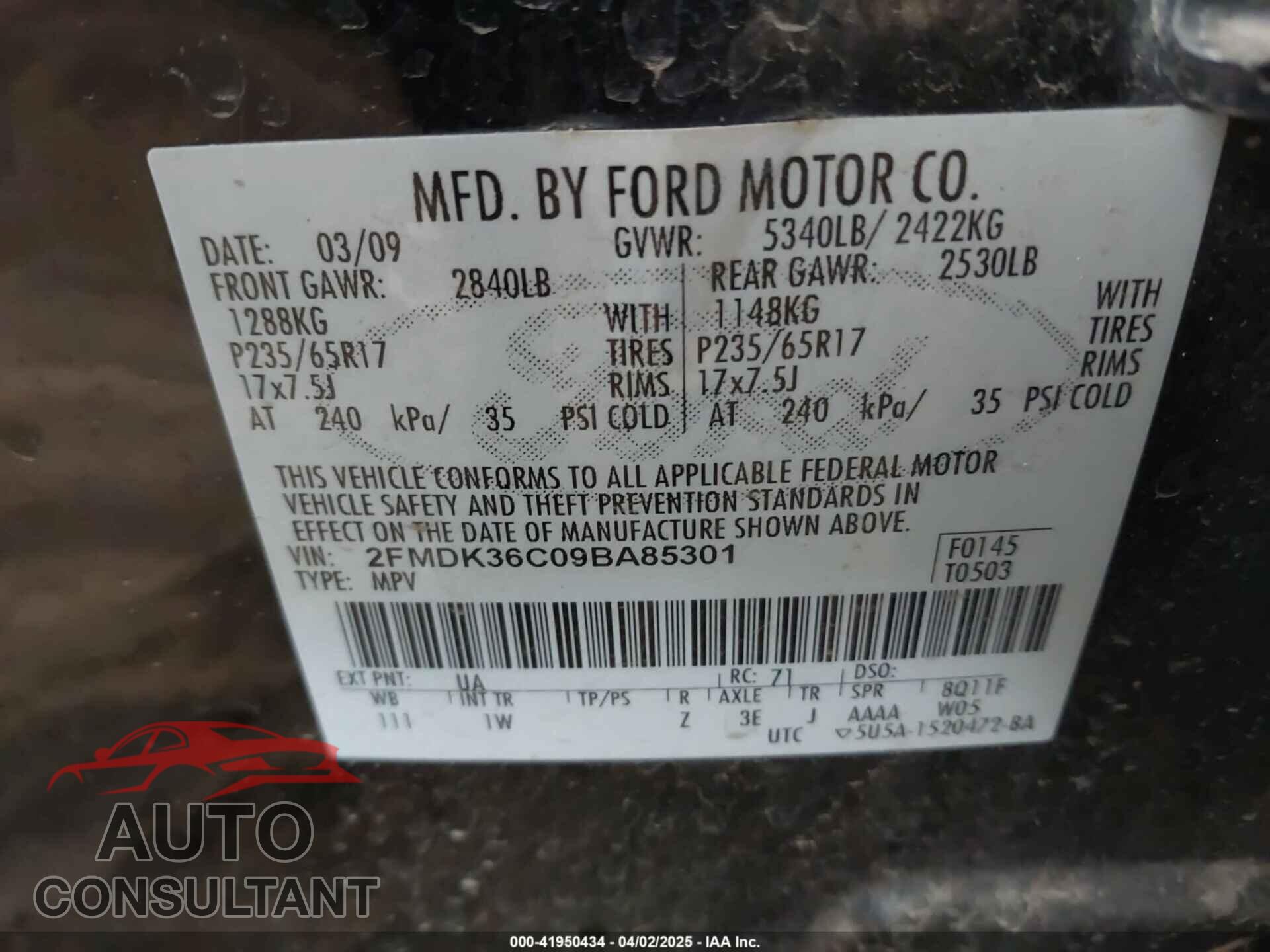 FORD EDGE 2009 - 2FMDK36C09BA85301