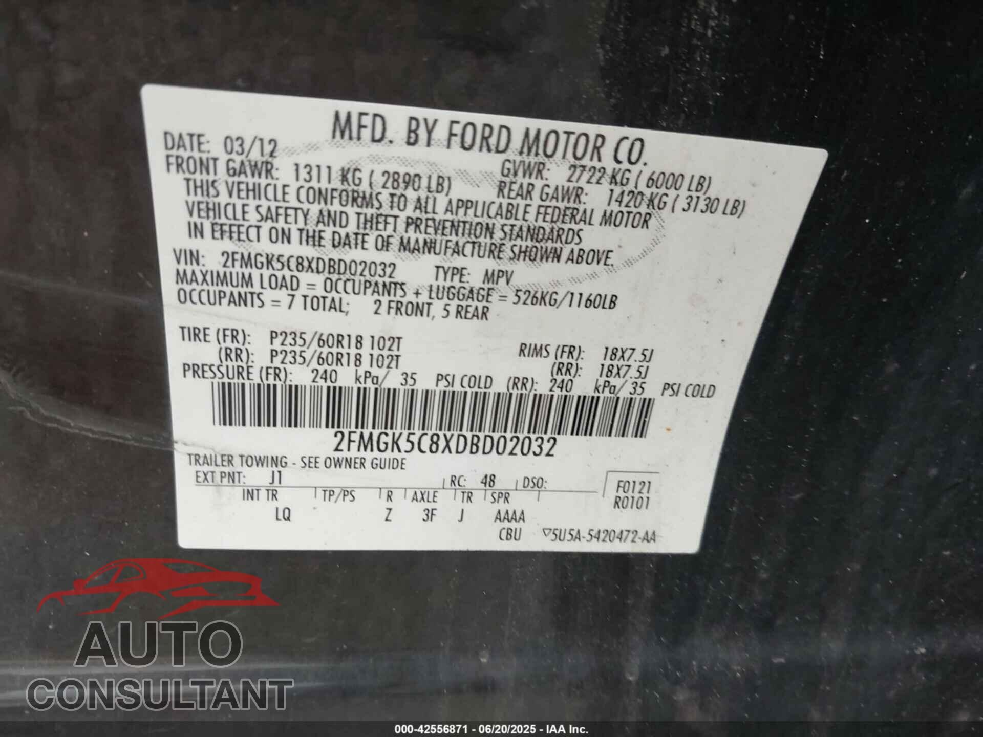 FORD FLEX 2013 - 2FMGK5C8XDBD02032