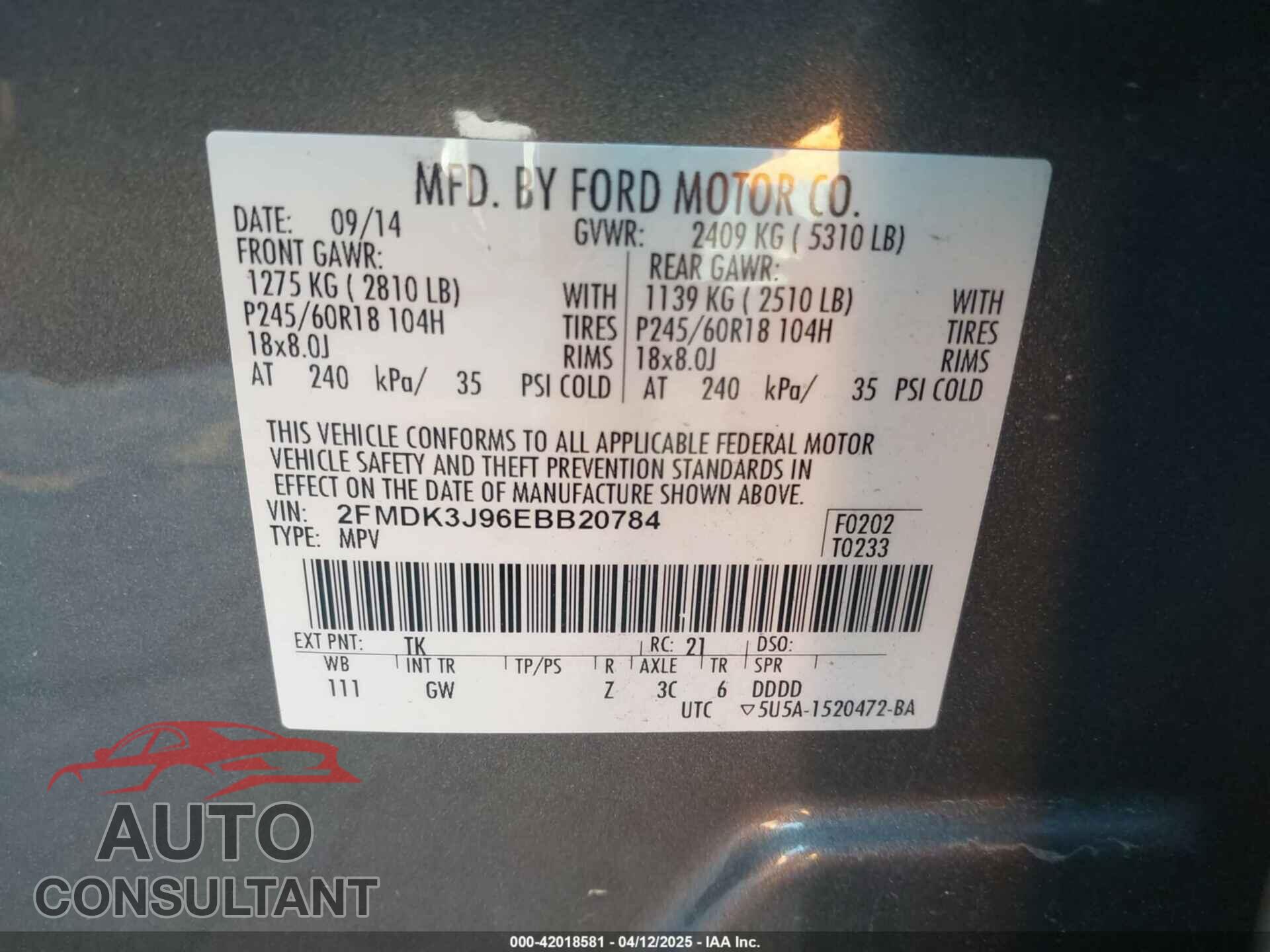 FORD EDGE 2014 - 2FMDK3J96EBB20784