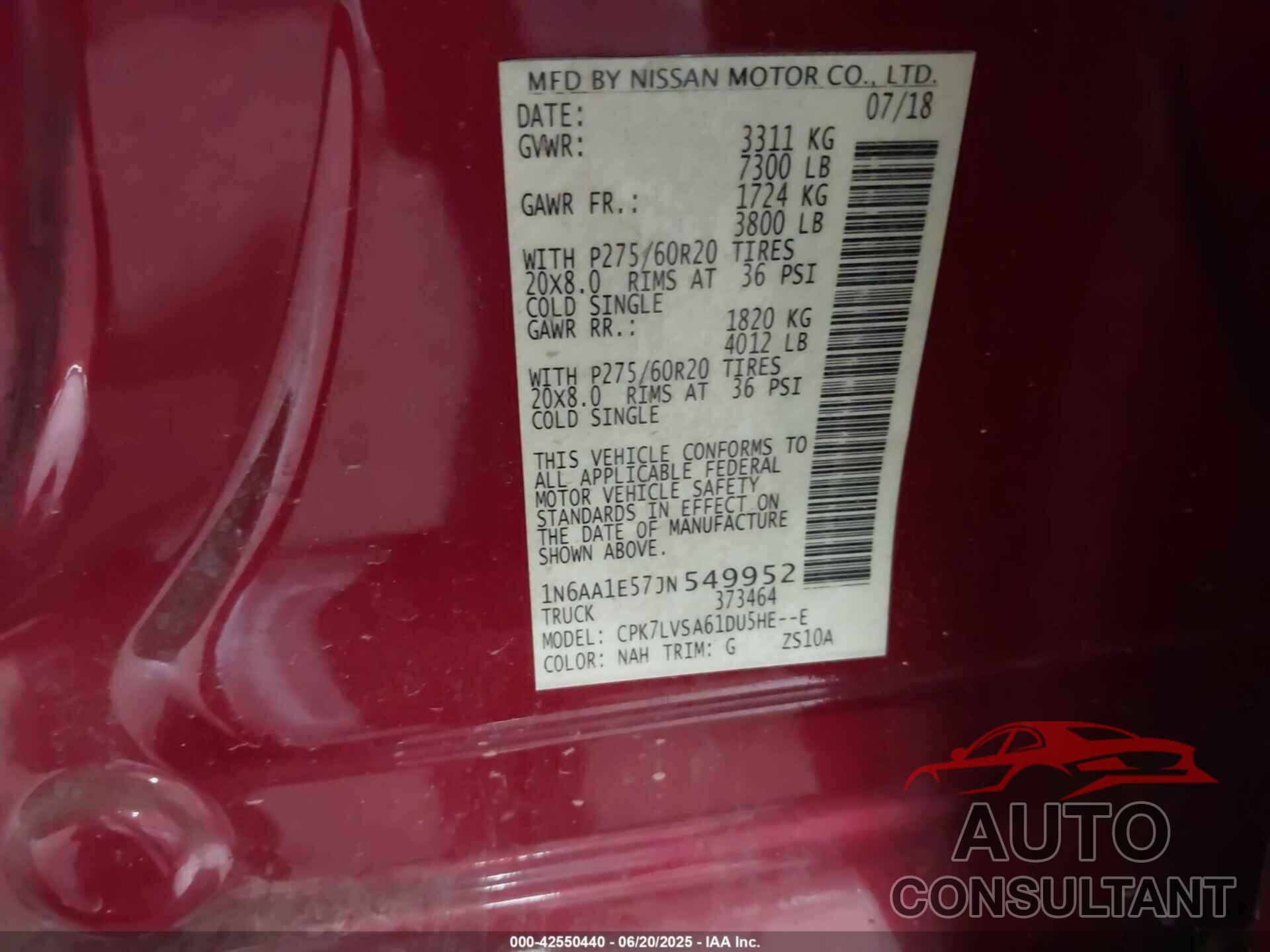 NISSAN TITAN 2018 - 1N6AA1E57JN549952