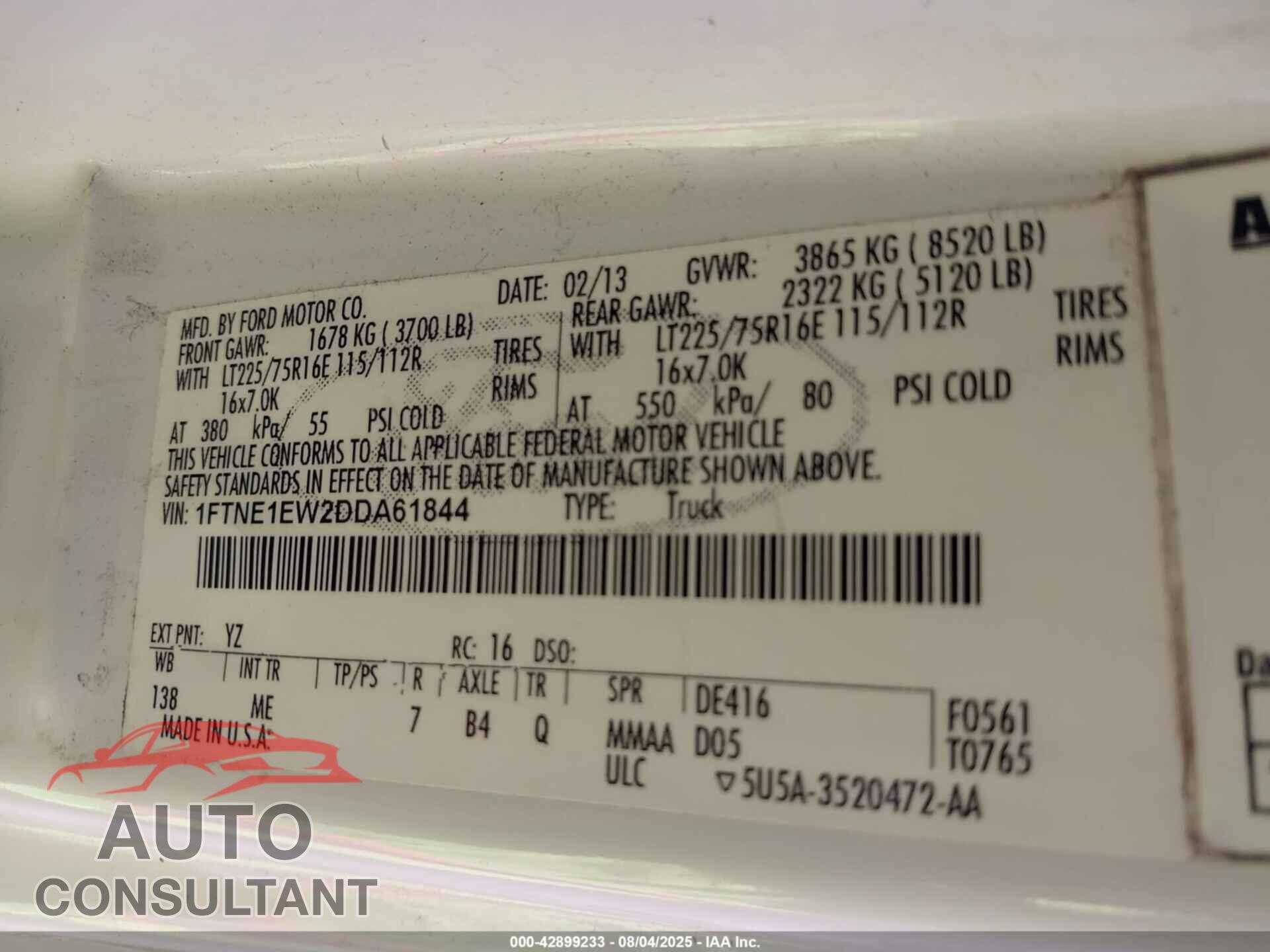 FORD E-150 2013 - 1FTNE1EW2DDA61844