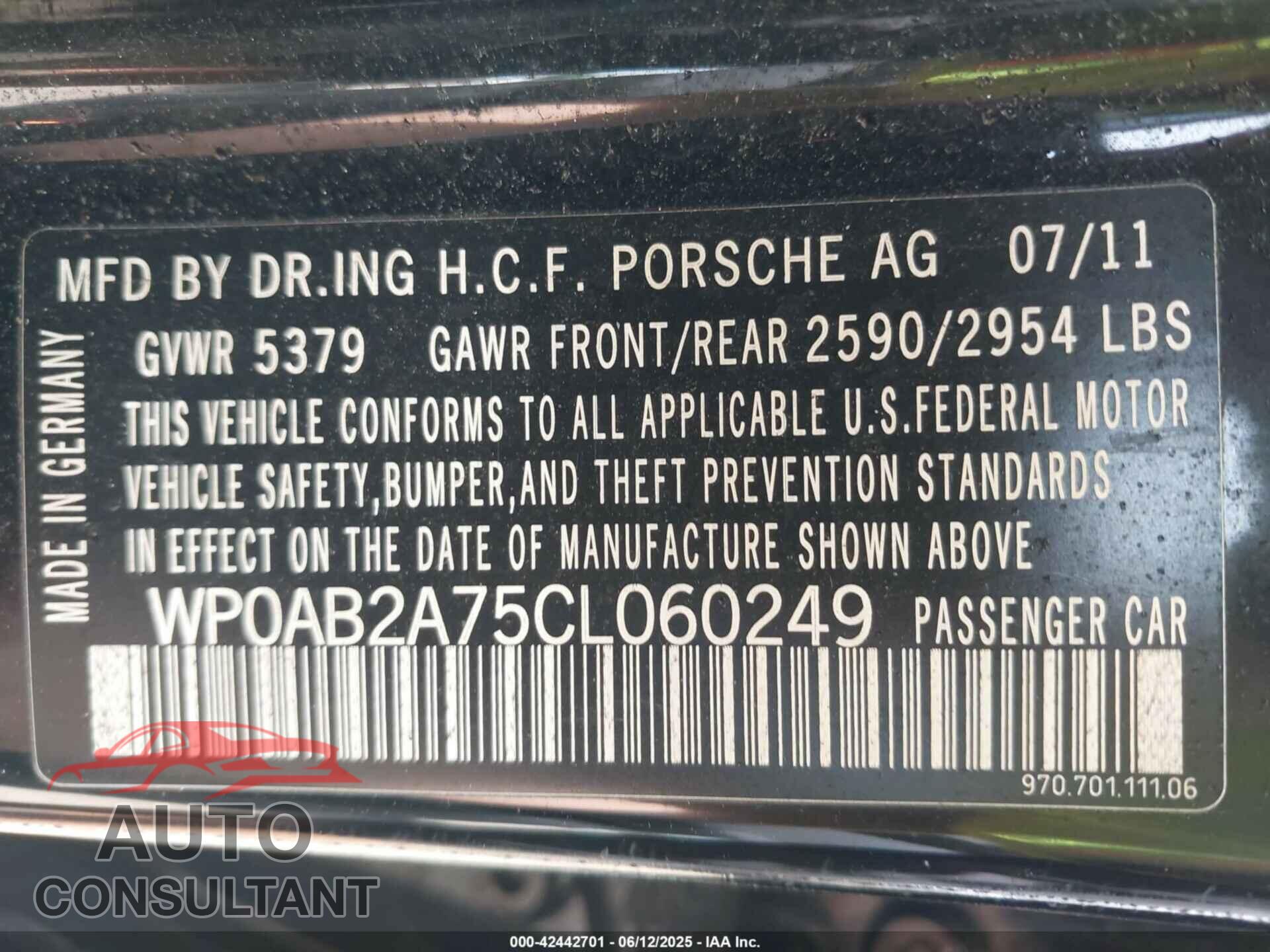 PORSCHE PANAMERA 2012 - WP0AB2A75CL060249