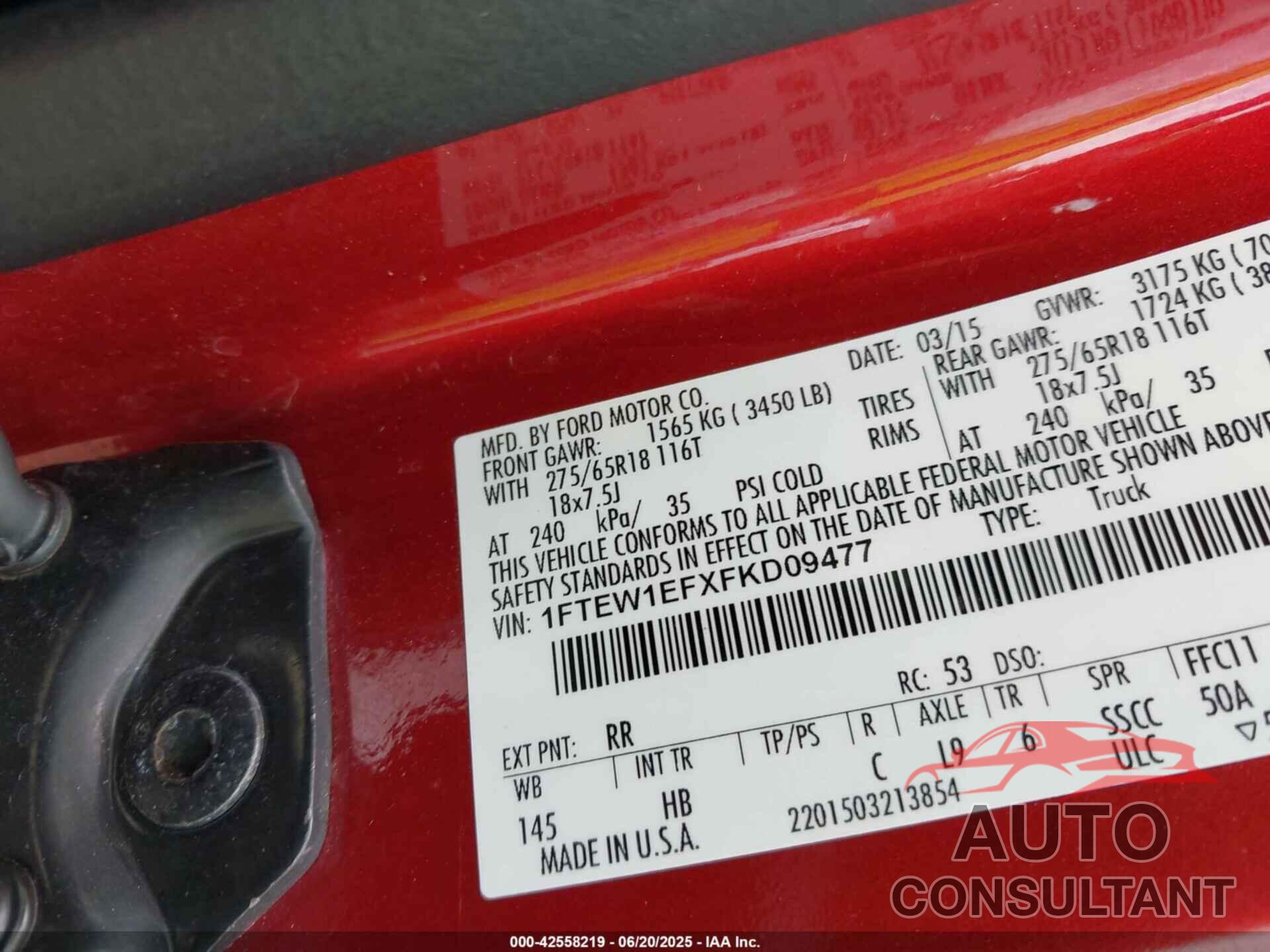 FORD F-150 2015 - 1FTEW1EFXFKD09477