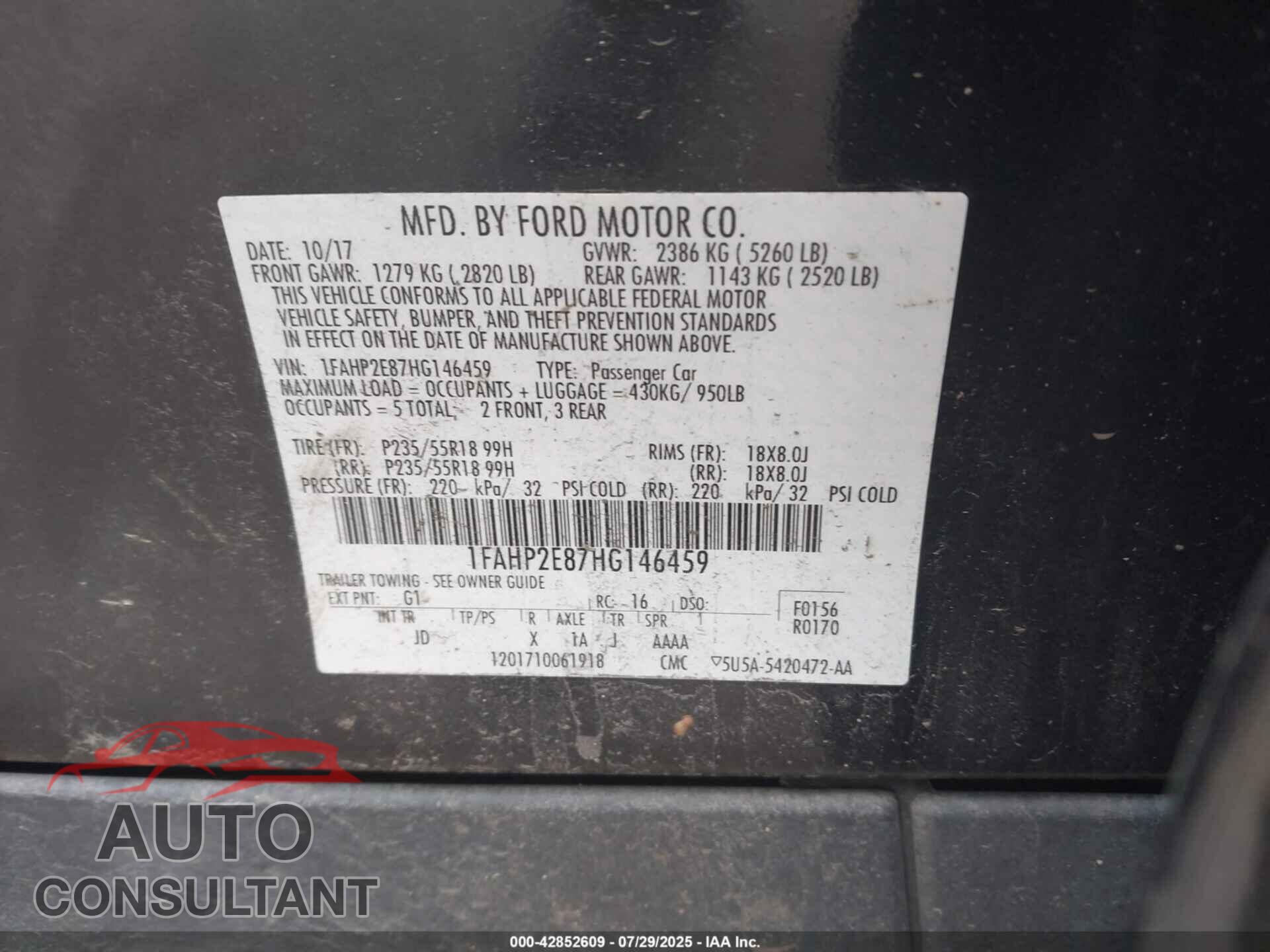 FORD TAURUS 2017 - 1FAHP2E87HG146459