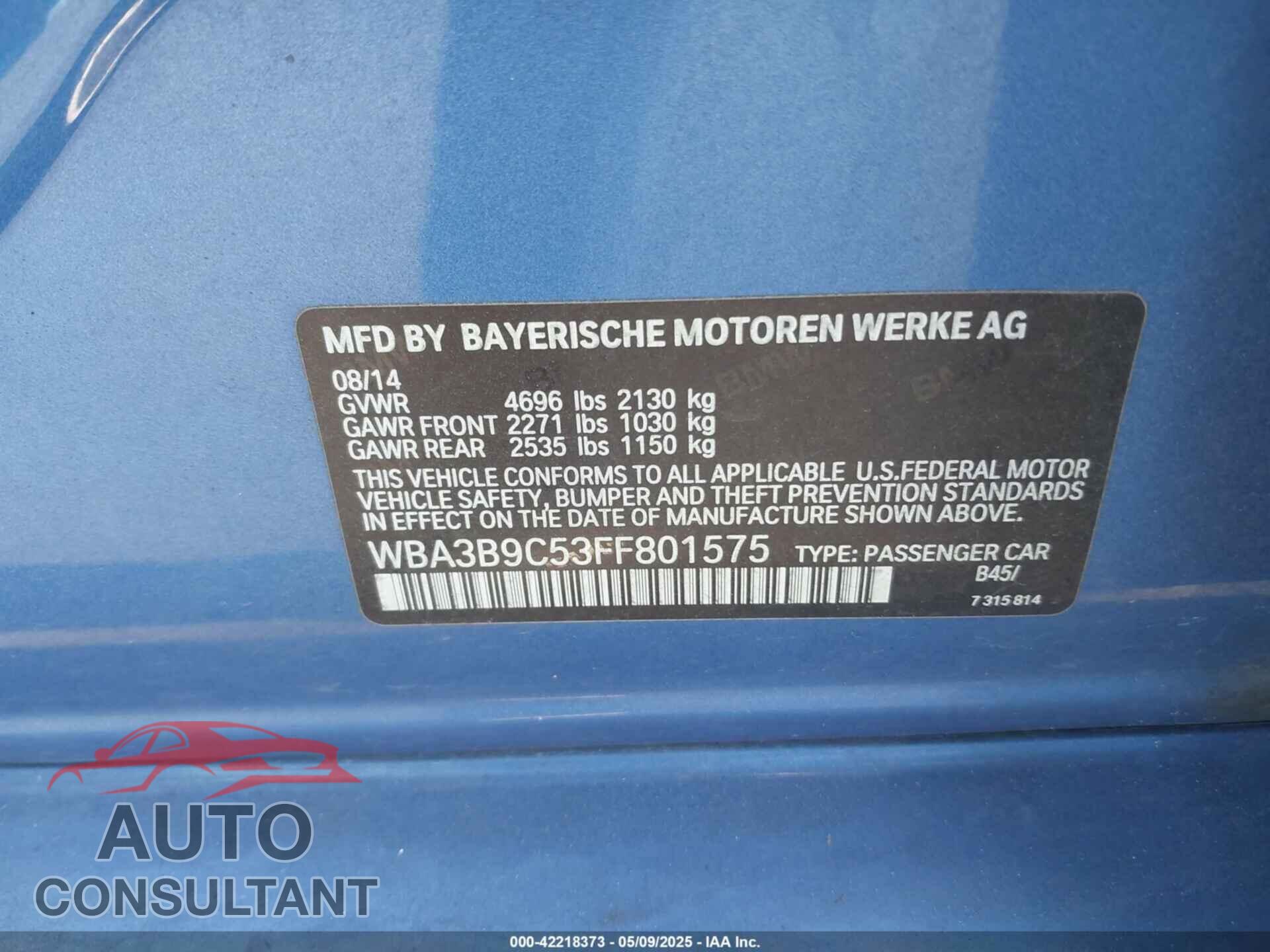 BMW 335I 2015 - WBA3B9C53FF801575