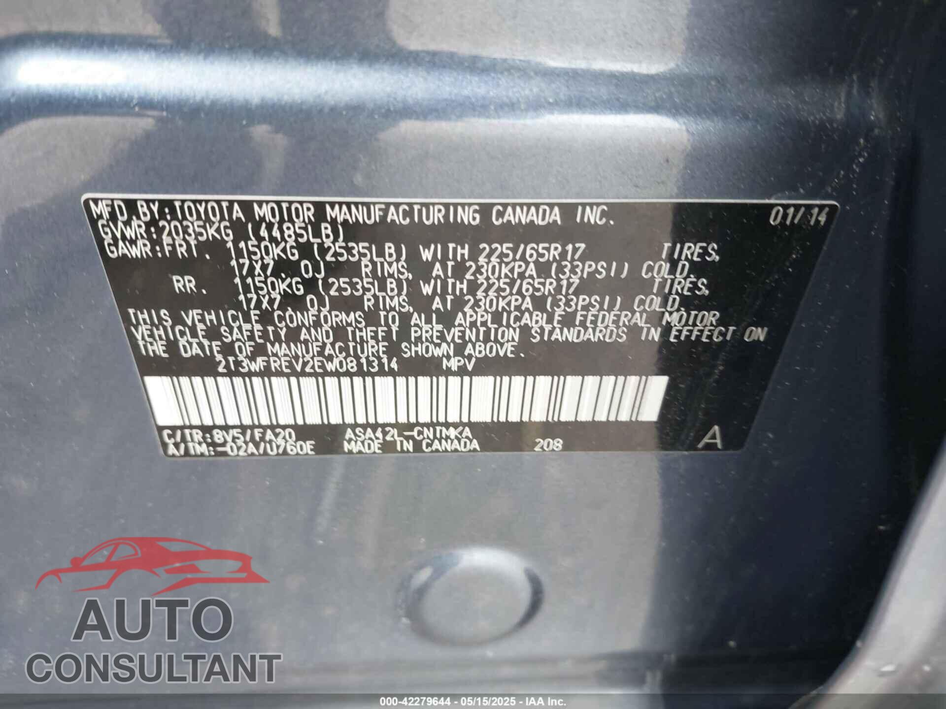 TOYOTA RAV4 2014 - 2T3WFREV2EW081314