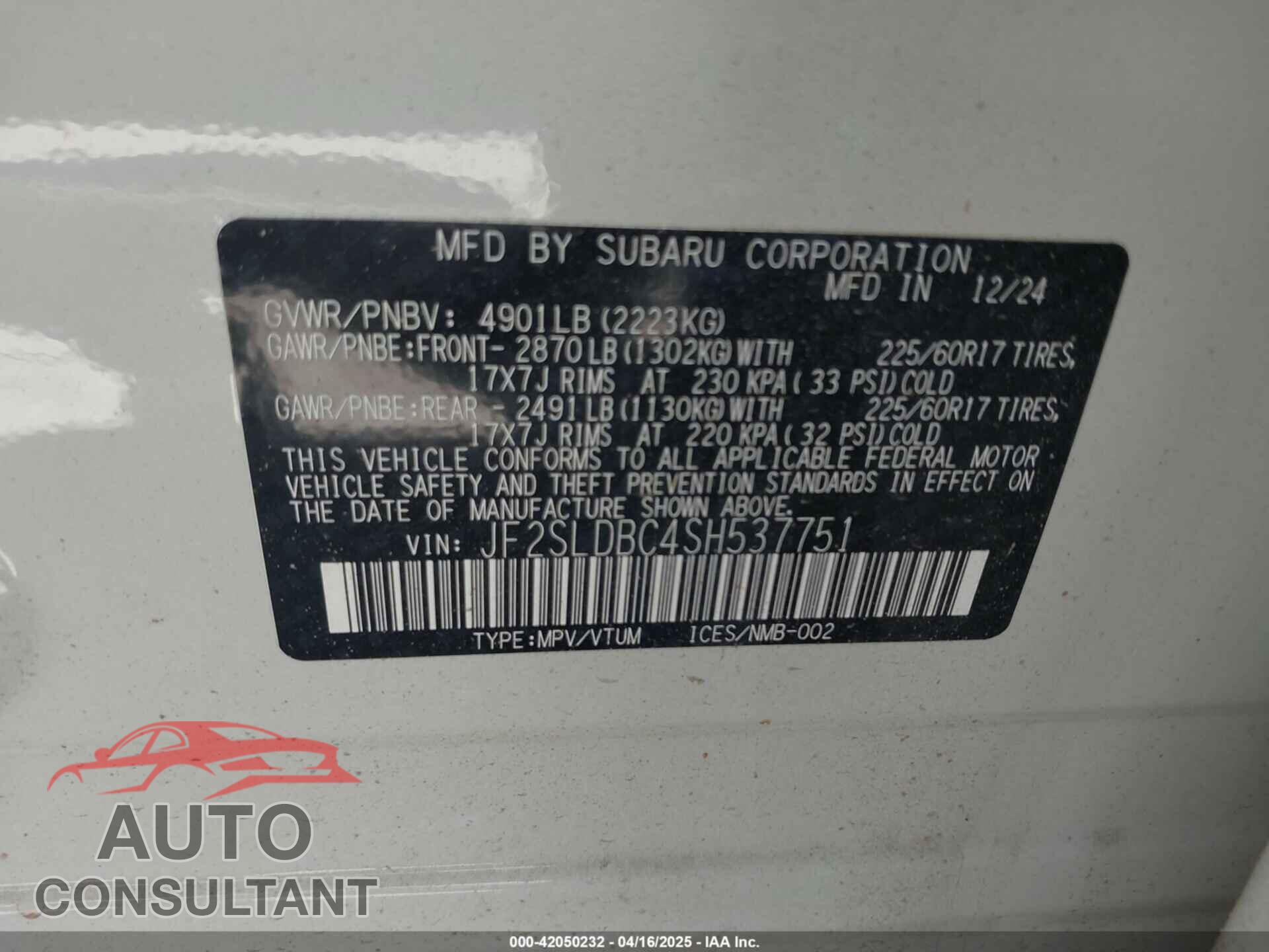 SUBARU FORESTER 2025 - JF2SLDBC4SH537751