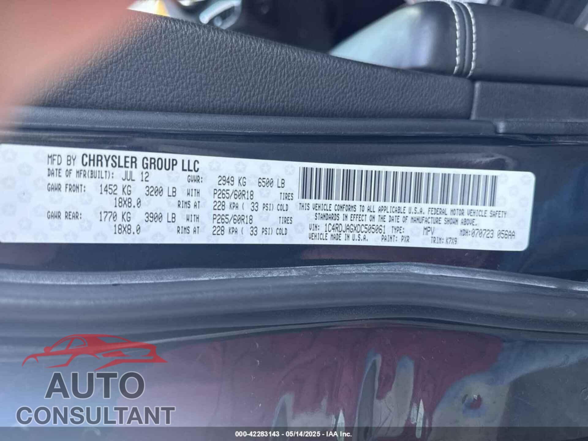 DODGE DURANGO 2013 - 1C4RDJAGXDC505061