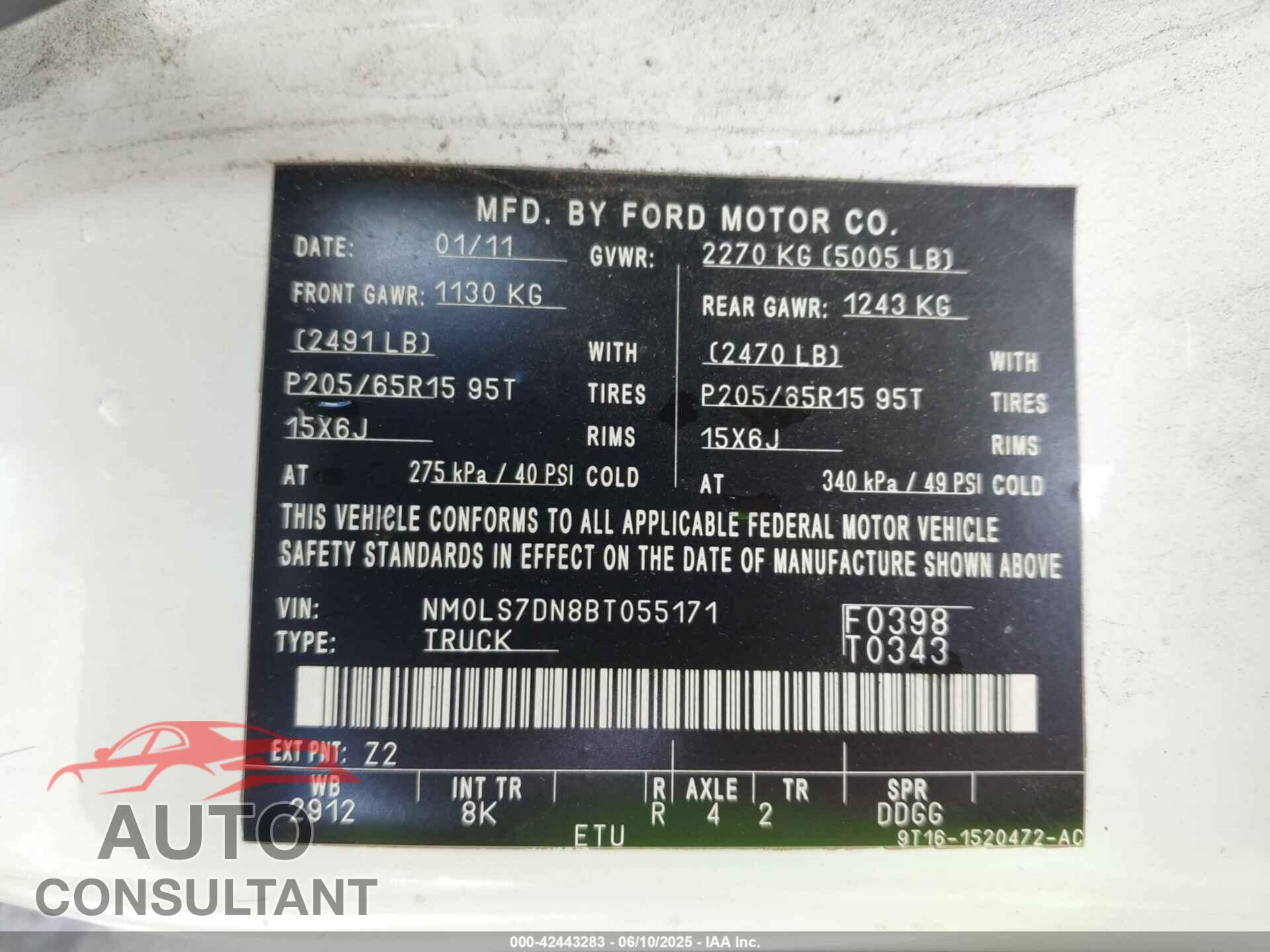 FORD TRANSIT CONNECT 2011 - NM0LS7DN8BT055171