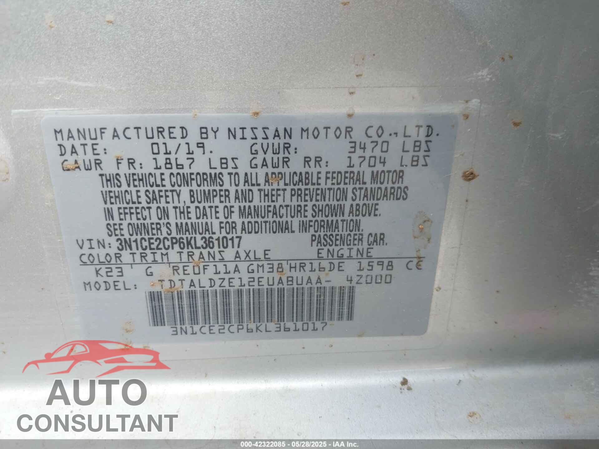 NISSAN VERSA NOTE 2019 - 3N1CE2CP6KL361017