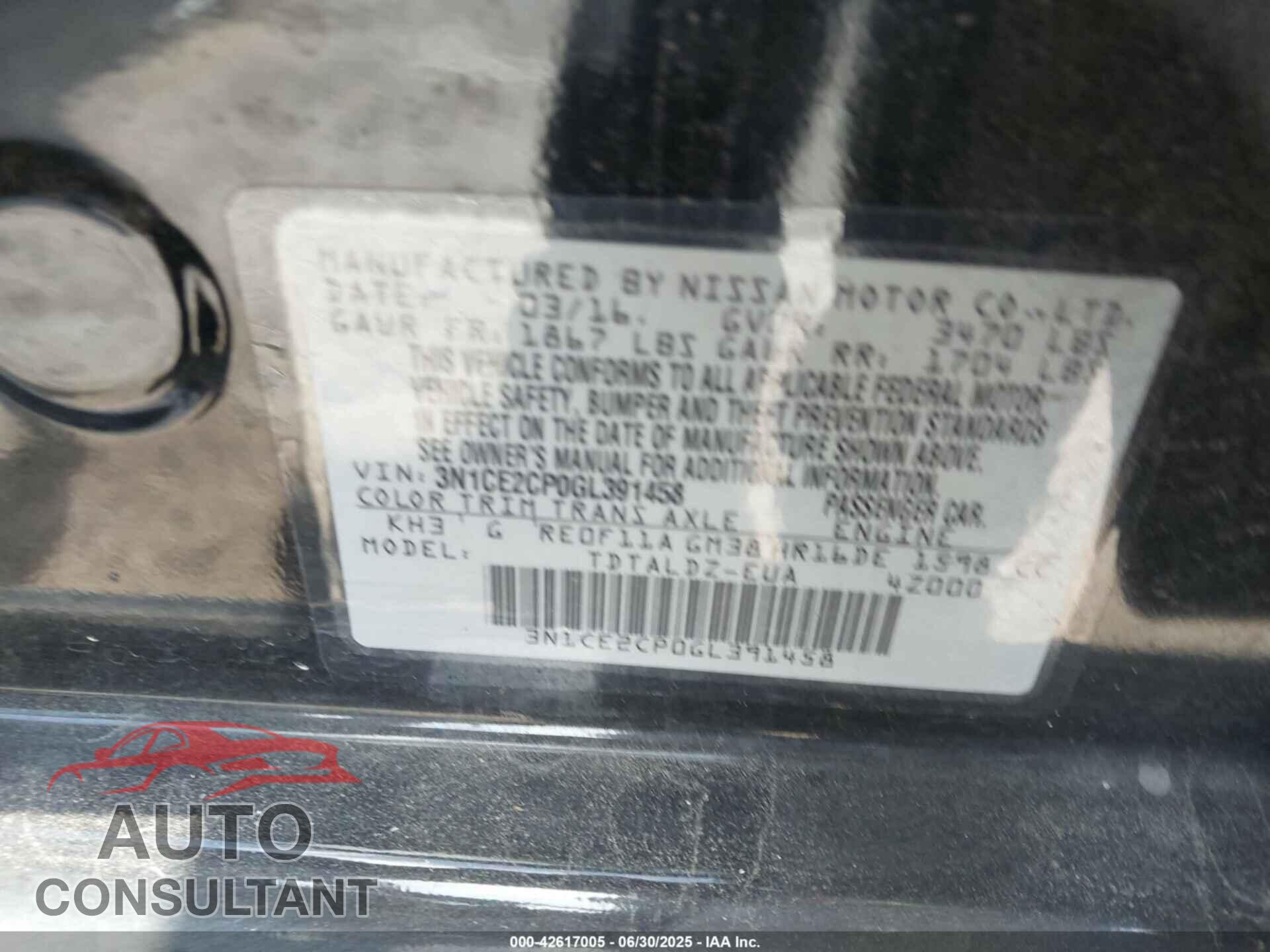 NISSAN VERSA NOTE 2016 - 3N1CE2CP0GL391458