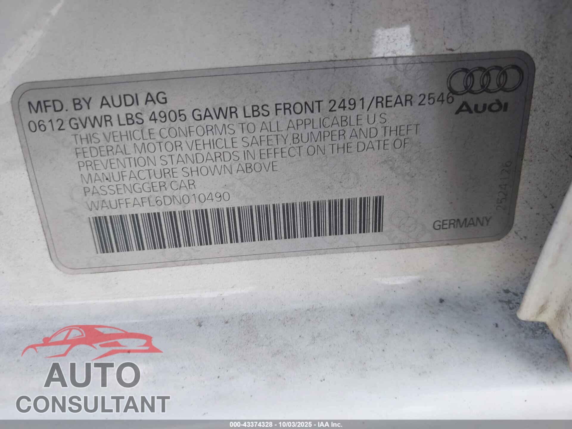 AUDI A4 2013 - WAUFFAFL6DN010490