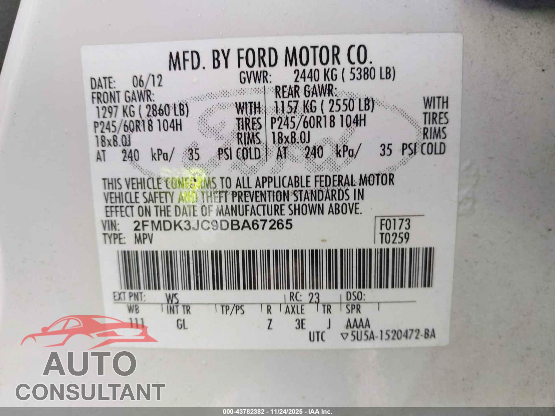FORD EDGE 2013 - 2FMDK3JC9DBA67265