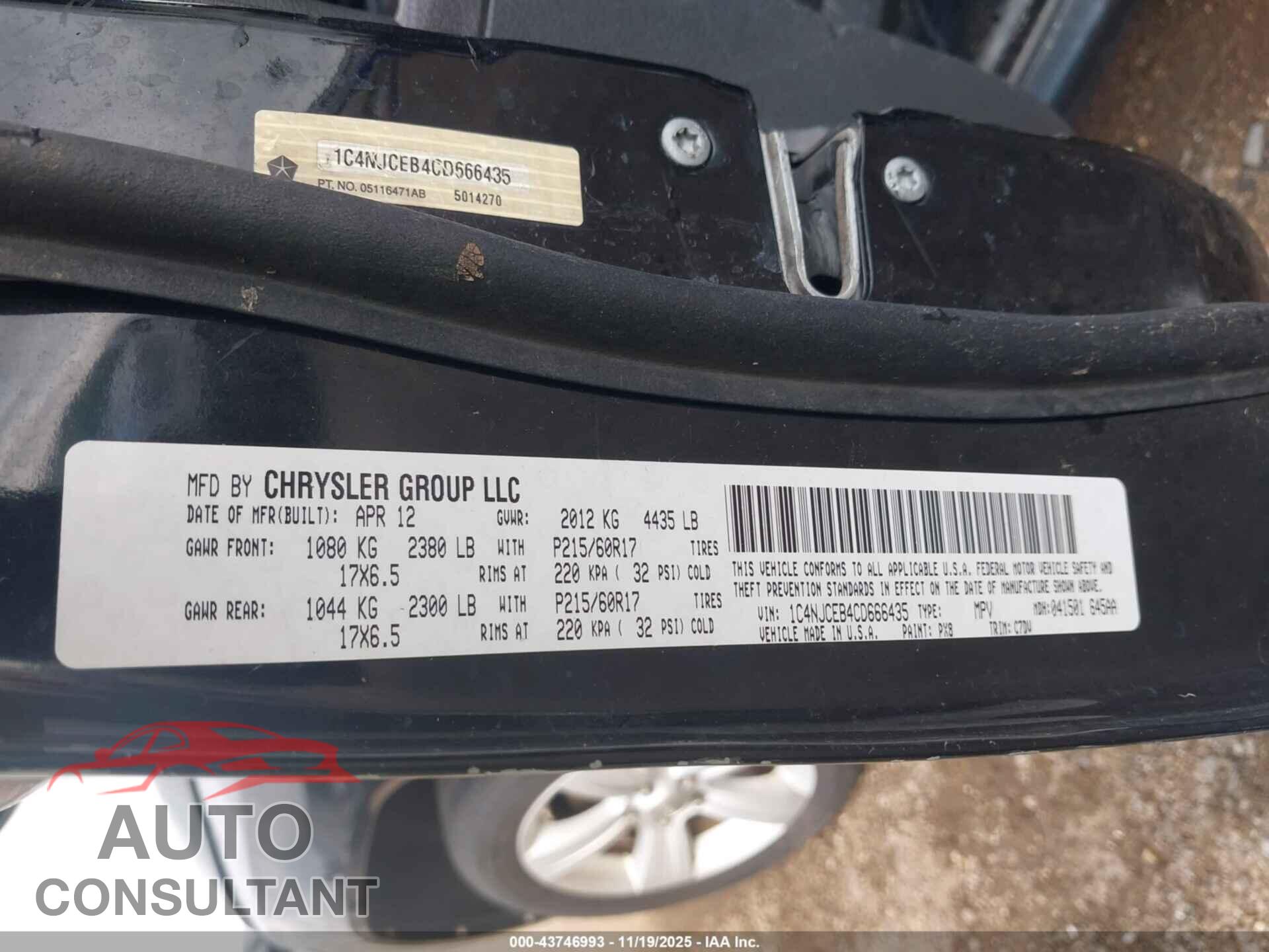JEEP COMPASS 2012 - 1C4NJCEB4CD666435