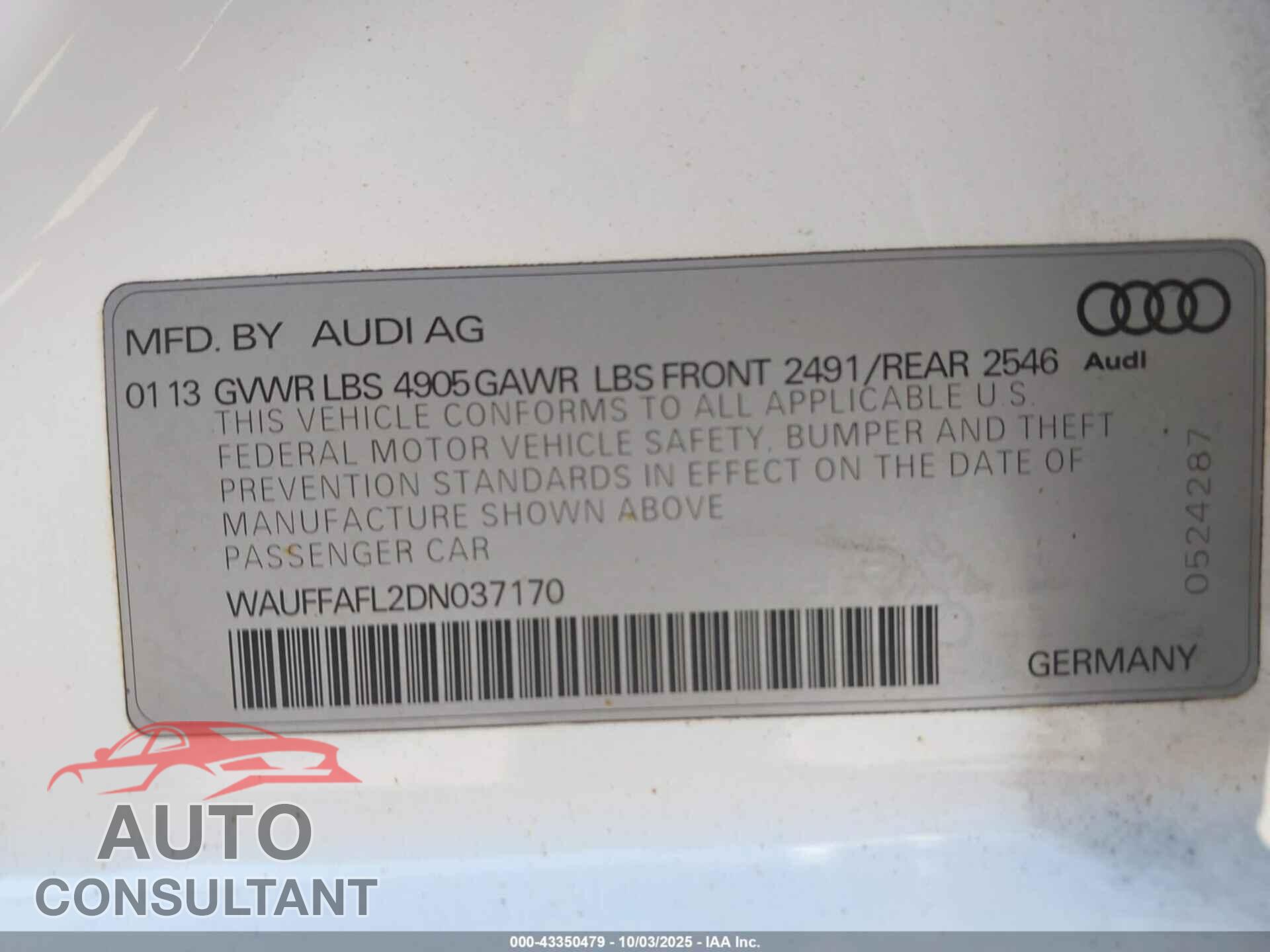 AUDI A4 2013 - WAUFFAFL2DN037170