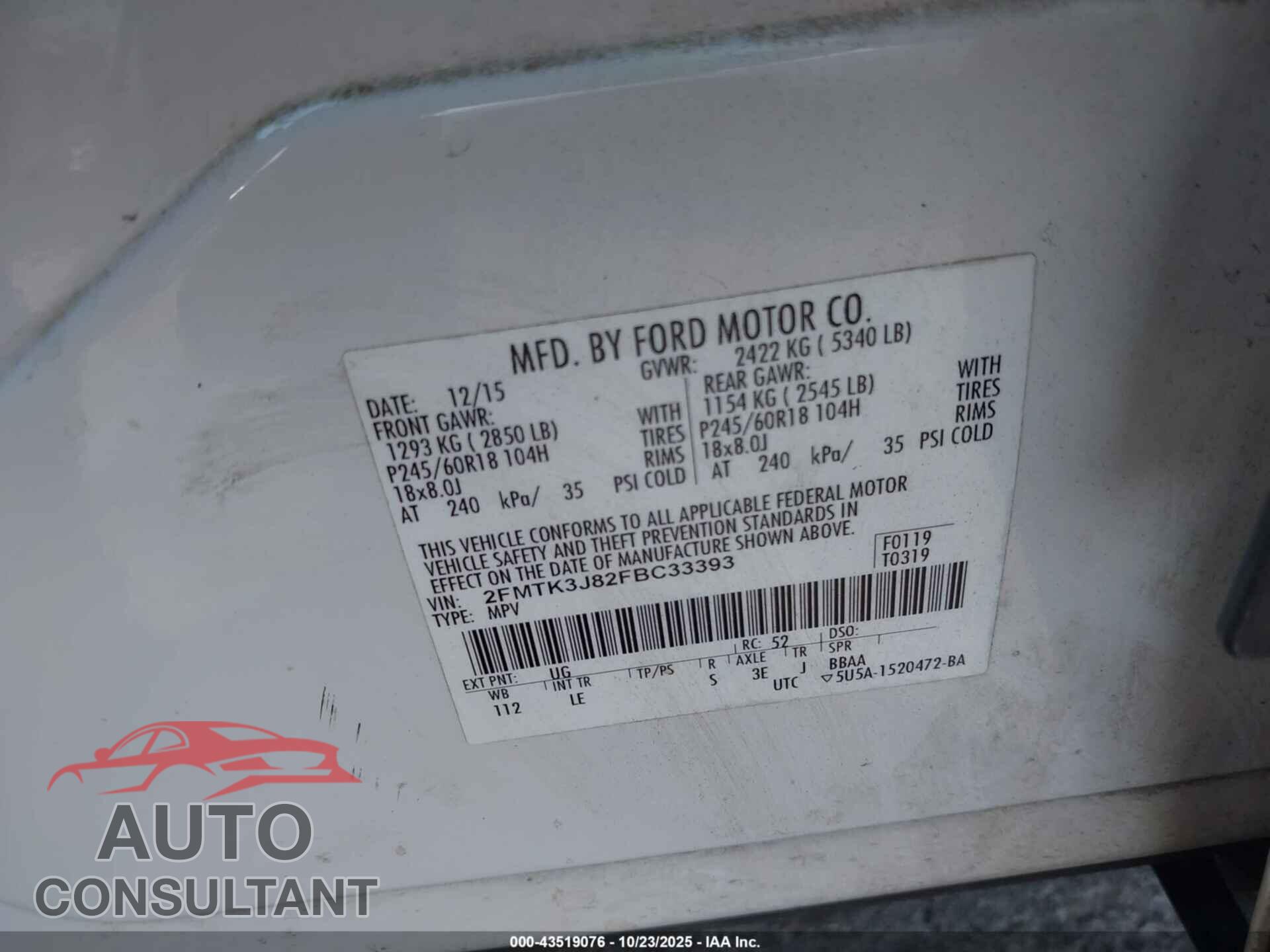 FORD EDGE 2015 - 2FMTK3J82FBC33393