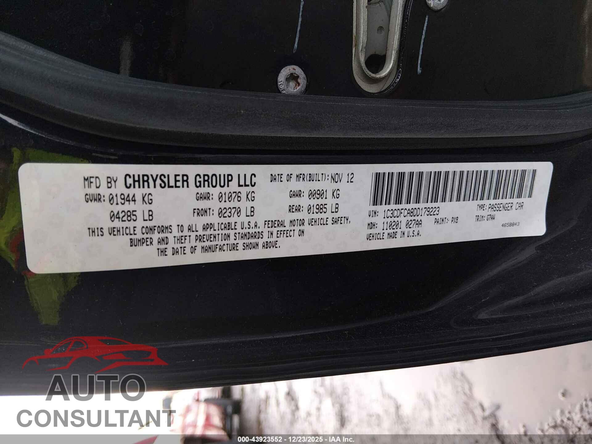 DODGE DART 2013 - 1C3CDFCA8DD179223