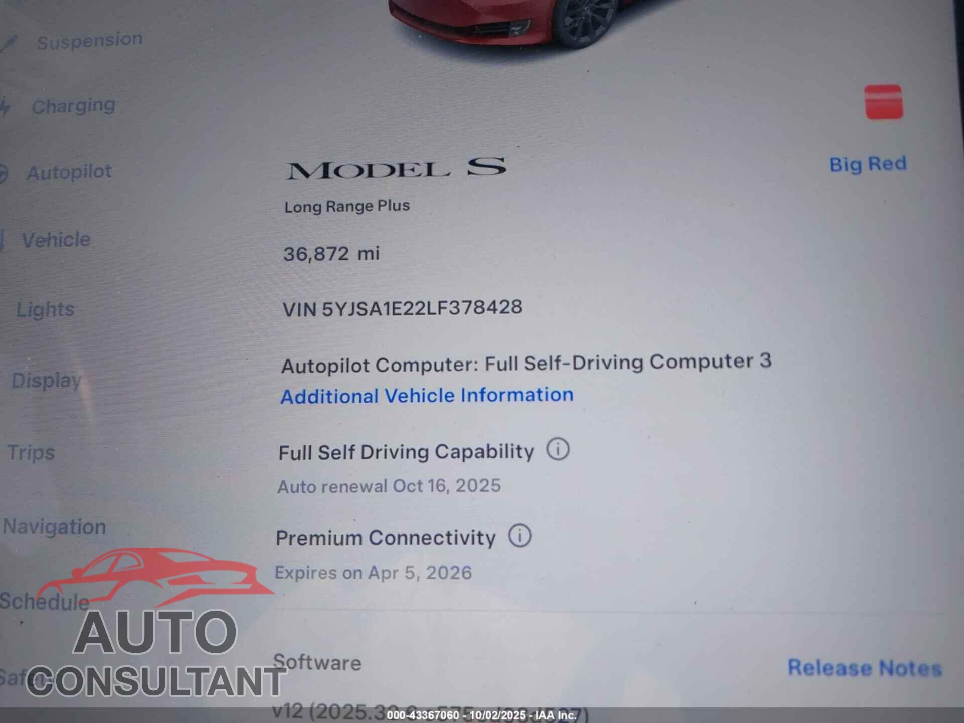 TESLA MODEL S 2020 - 5YJSA1E22LF378428