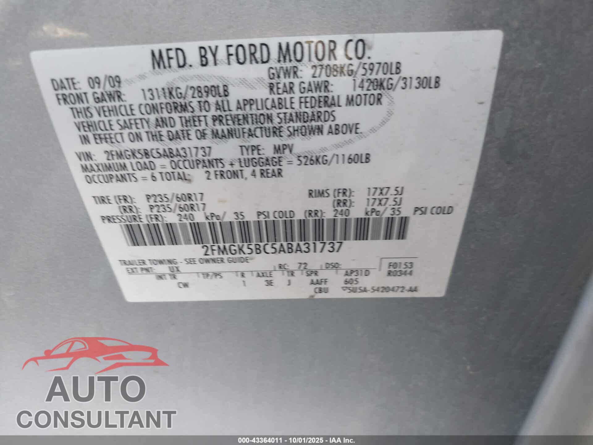 FORD FLEX 2010 - 2FMGK5BC5ABA31737