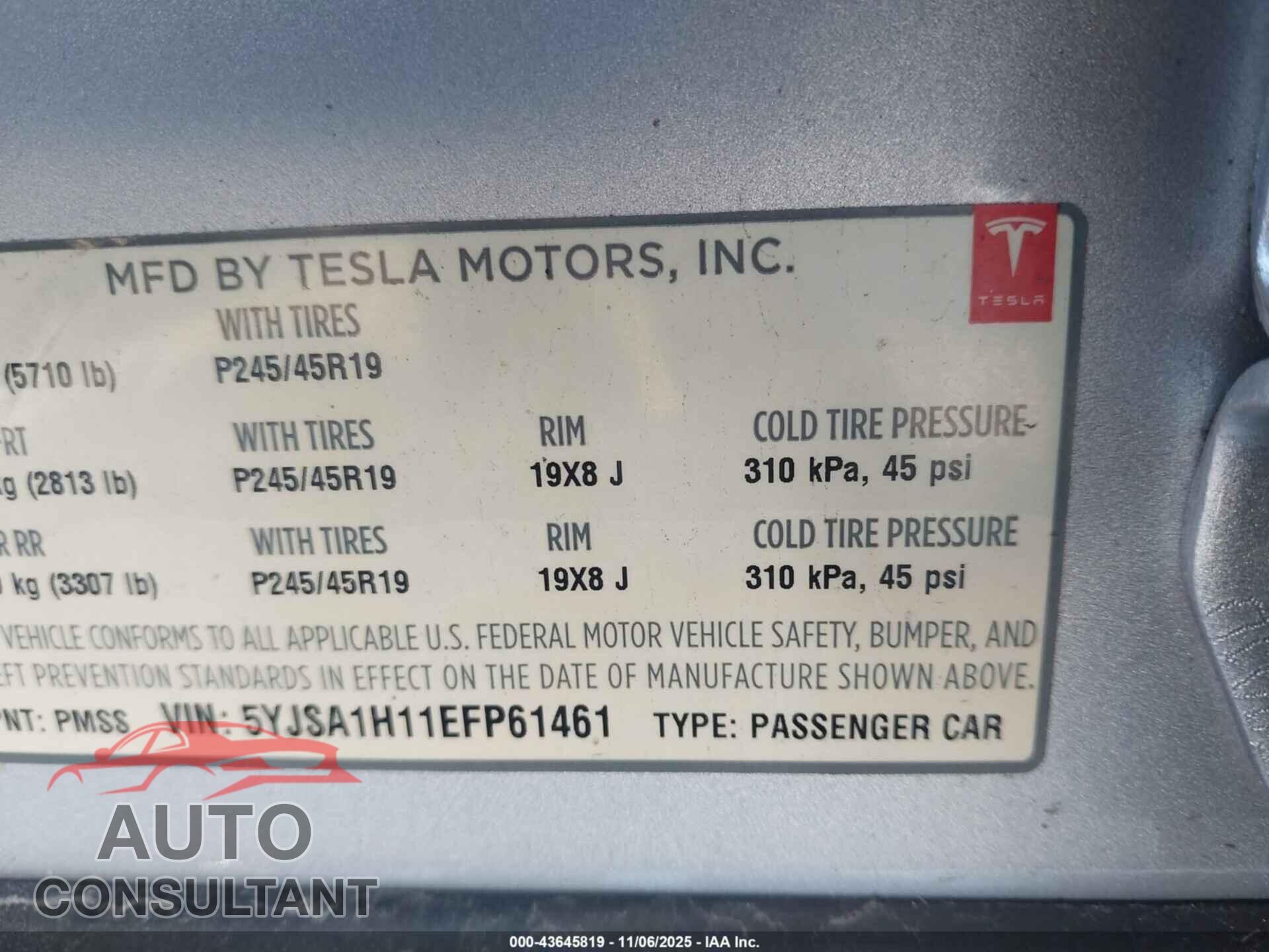 TESLA MODEL S 2014 - 5YJSA1H11EFP61461