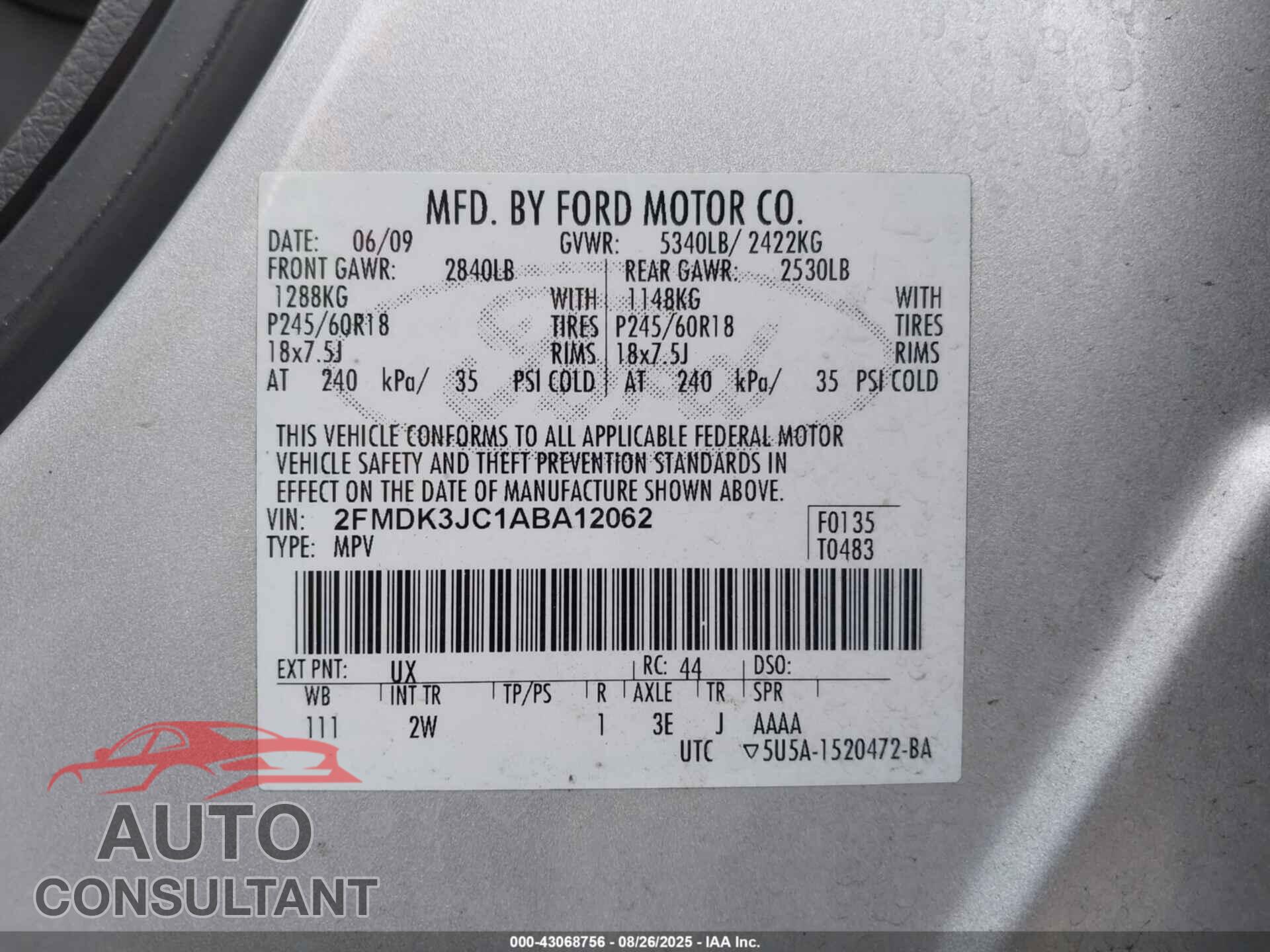 FORD EDGE 2010 - 2FMDK3JC1ABA12062