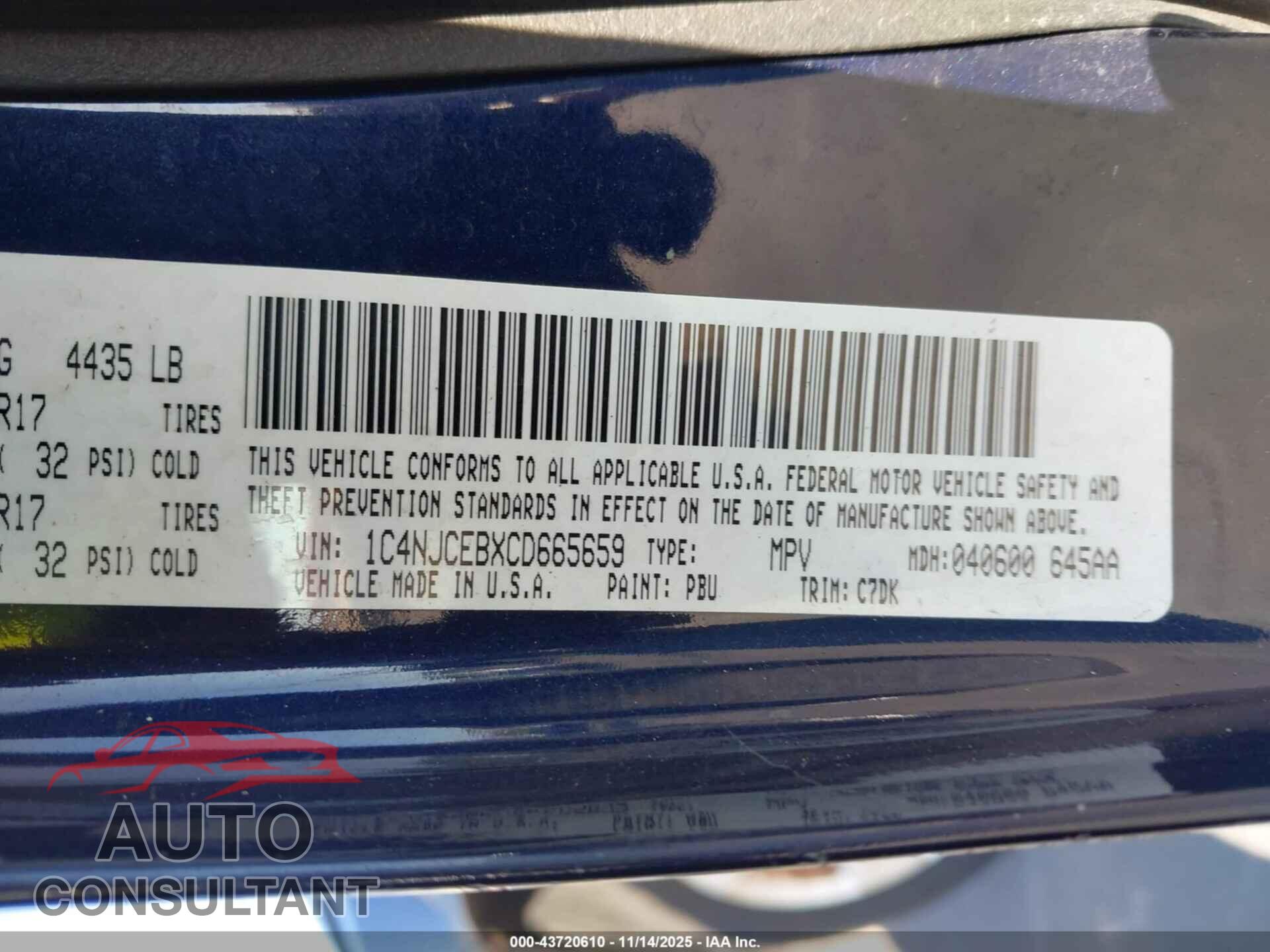 JEEP COMPASS 2012 - 1C4NJCEBXCD665659