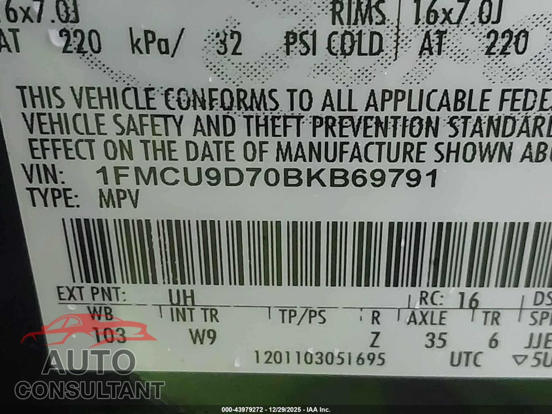 FORD ESCAPE 2011 - 1FMCU9D70BKB69791