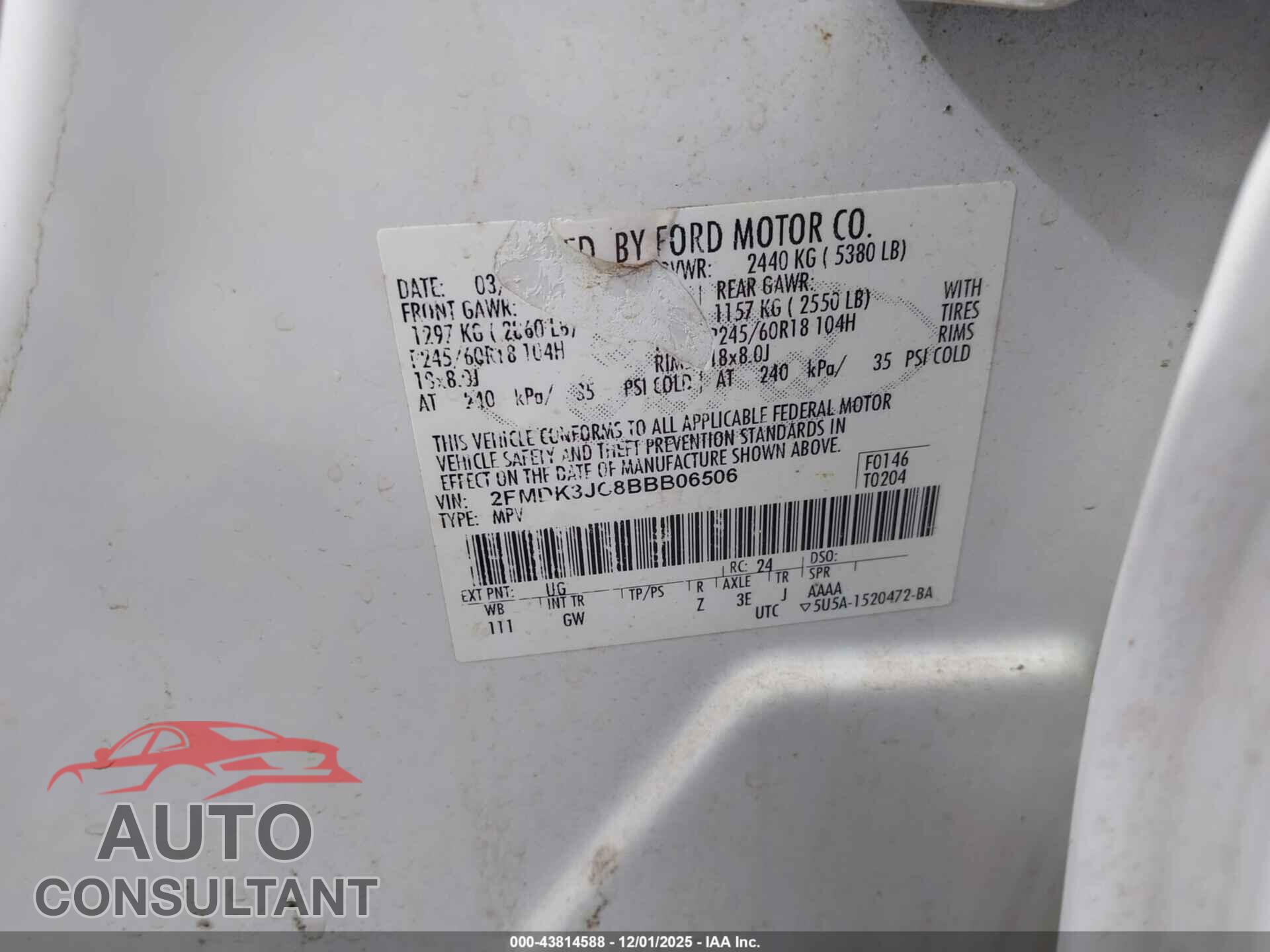 FORD EDGE 2011 - 2FMDK3JC8BBB06506