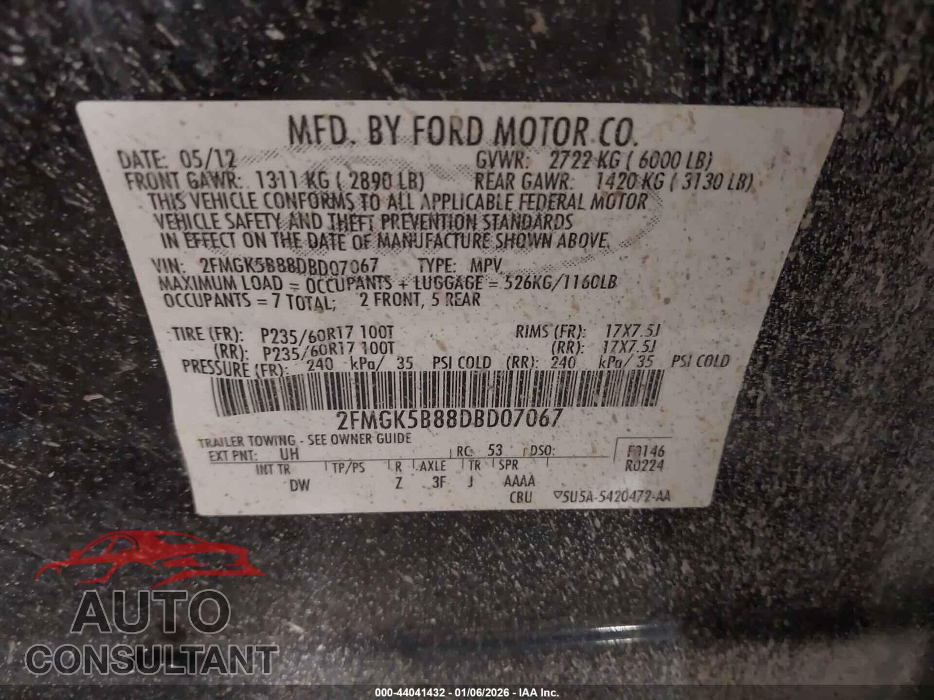 FORD FLEX 2013 - 2FMGK5B88DBD07067