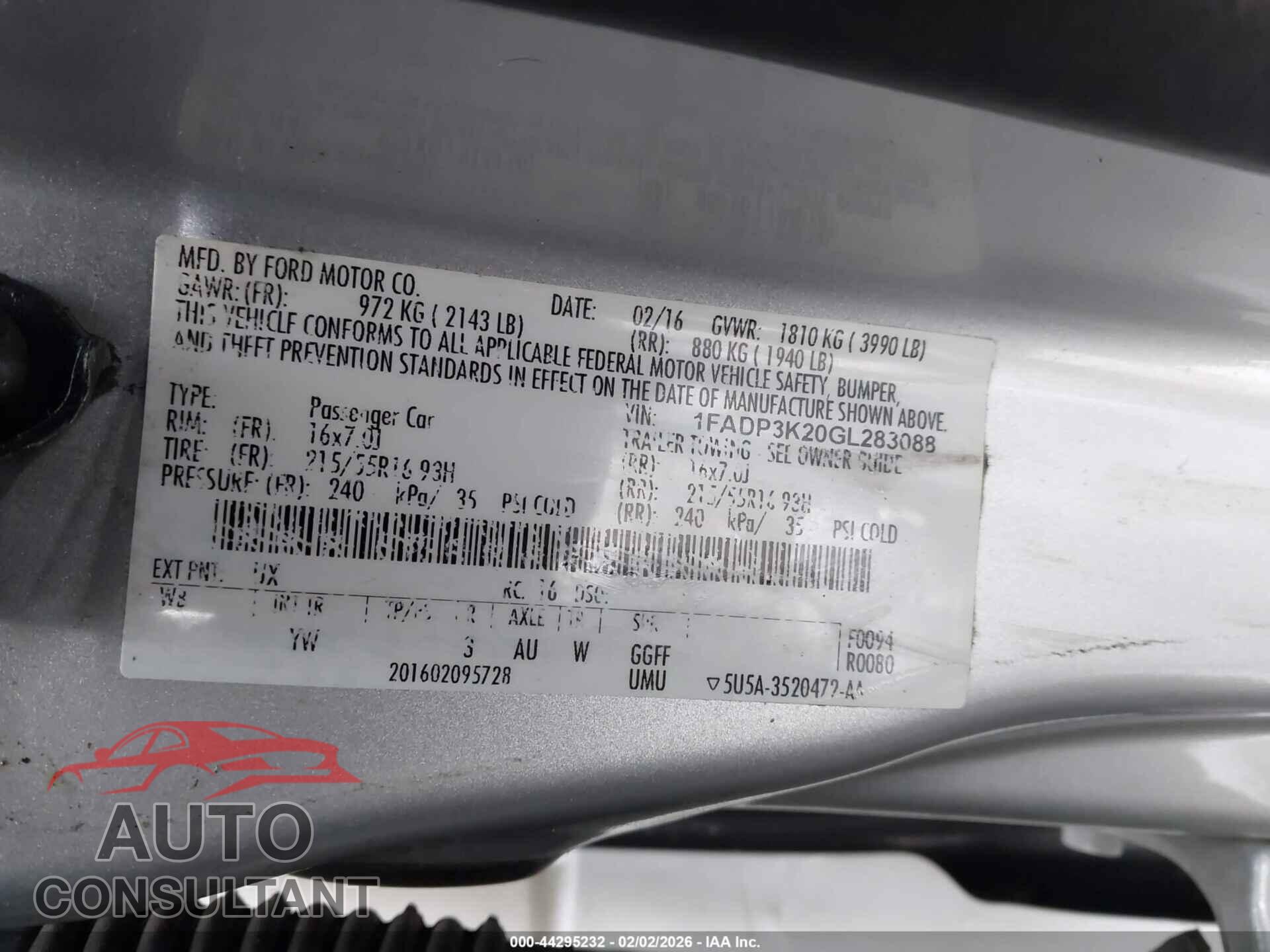 FORD FOCUS 2016 - 1FADP3K20GL283088
