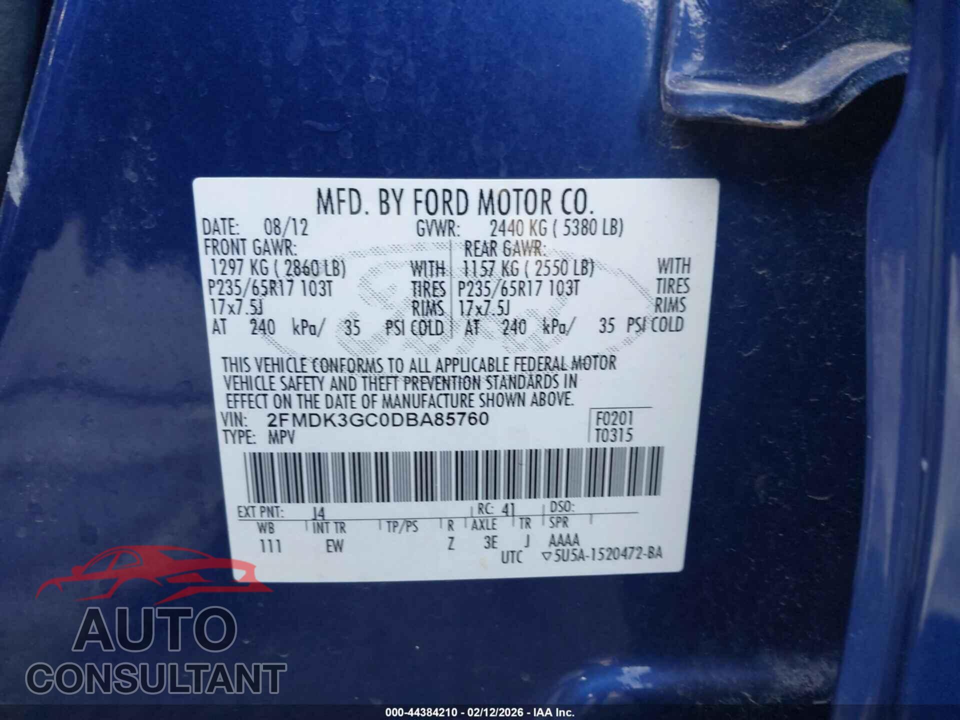 FORD EDGE 2013 - 2FMDK3GC0DBA85760