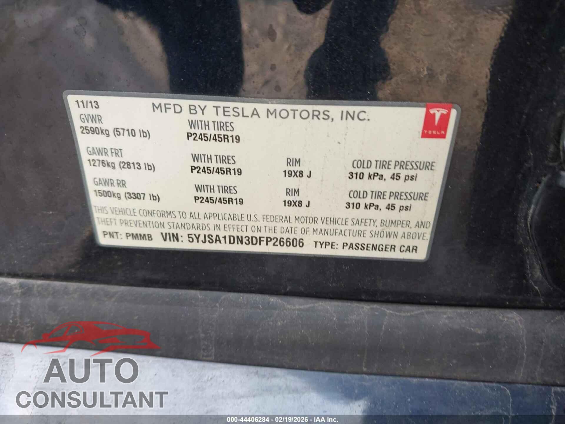TESLA MODEL S 2013 - 5YJSA1DN3DFP26606