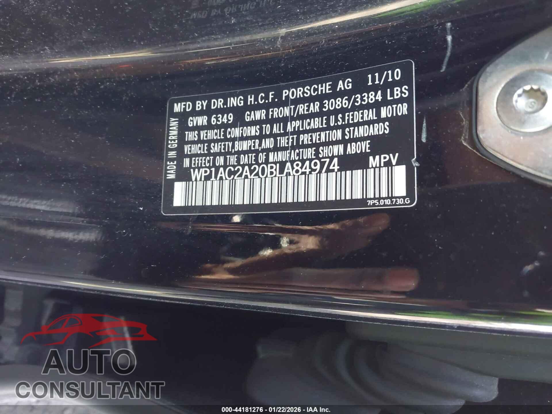 PORSCHE CAYENNE 2011 - WP1AC2A20BLA84974