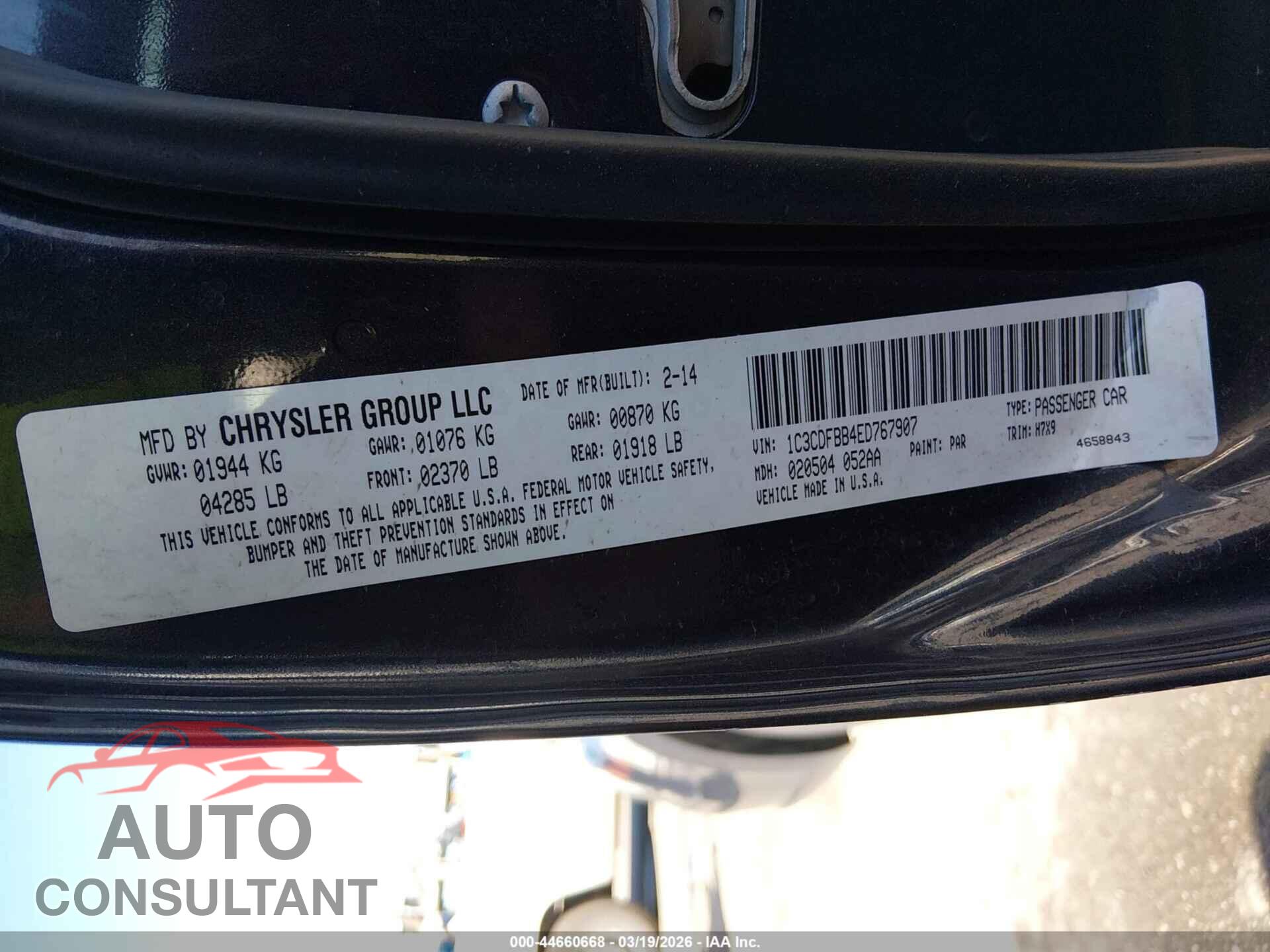 DODGE DART 2014 - 1C3CDFBB4ED767907