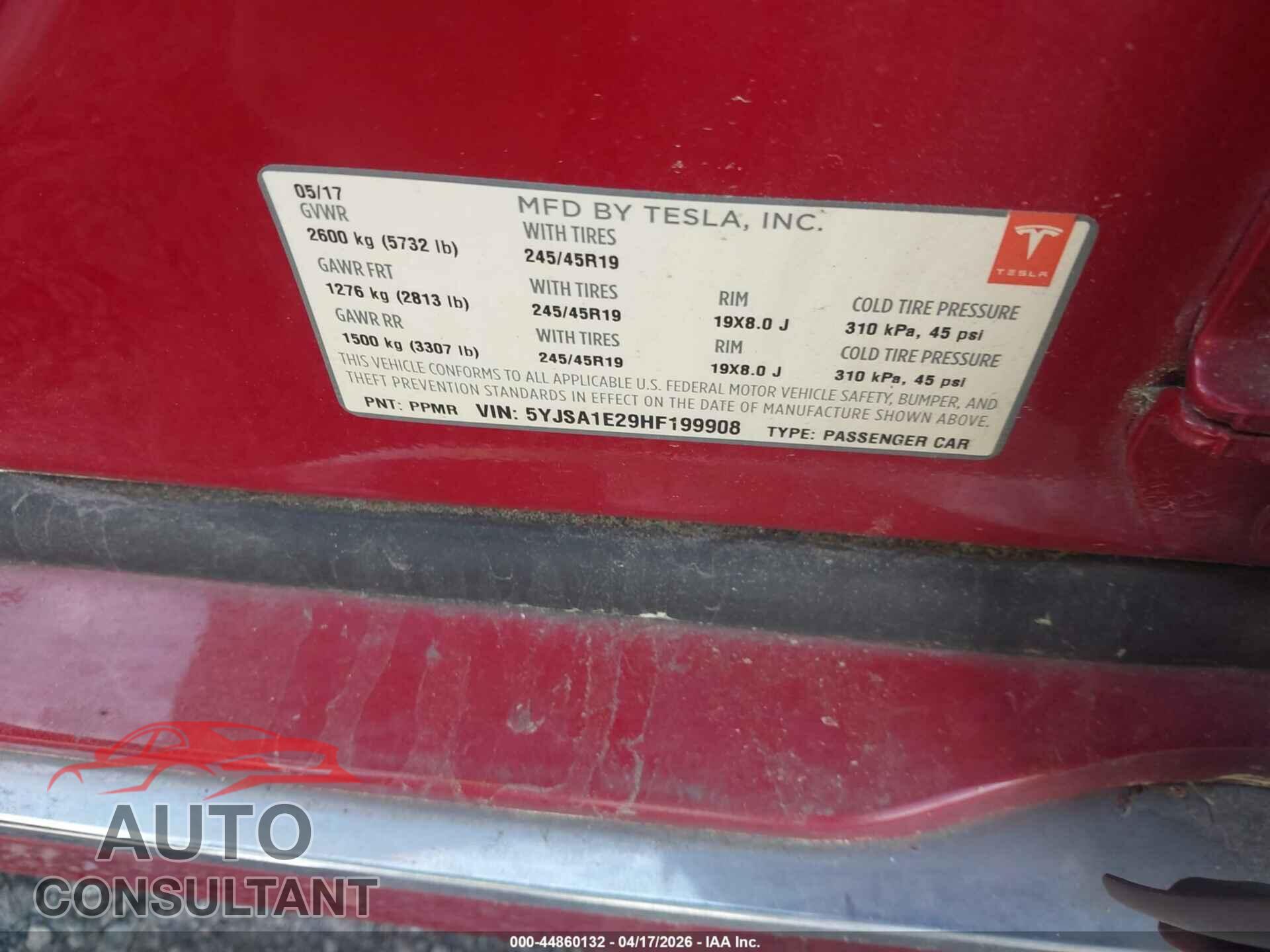 TESLA MODEL S 2017 - 5YJSA1E29HF199908