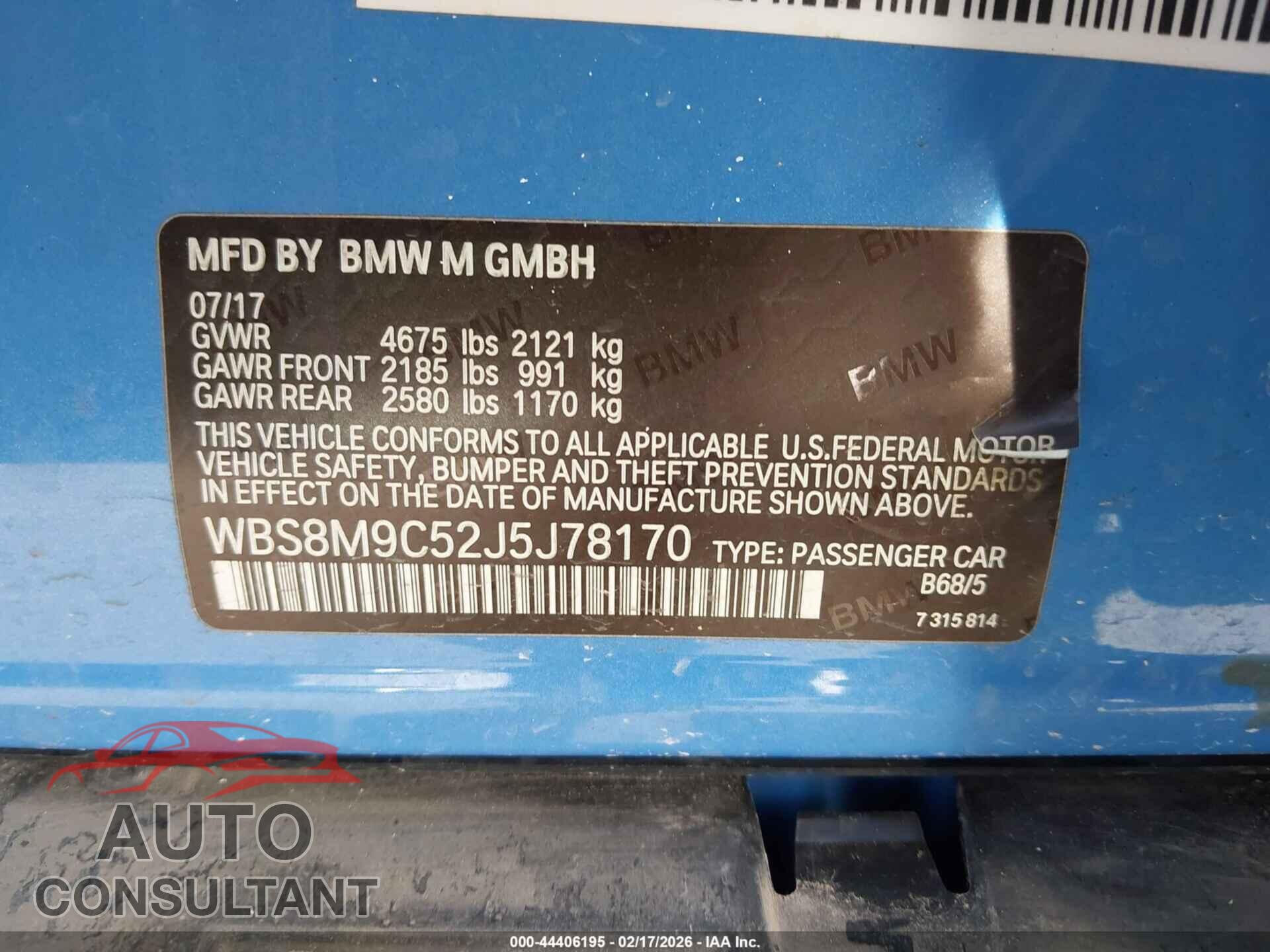 BMW M3 2018 - WBS8M9C52J5J78170
