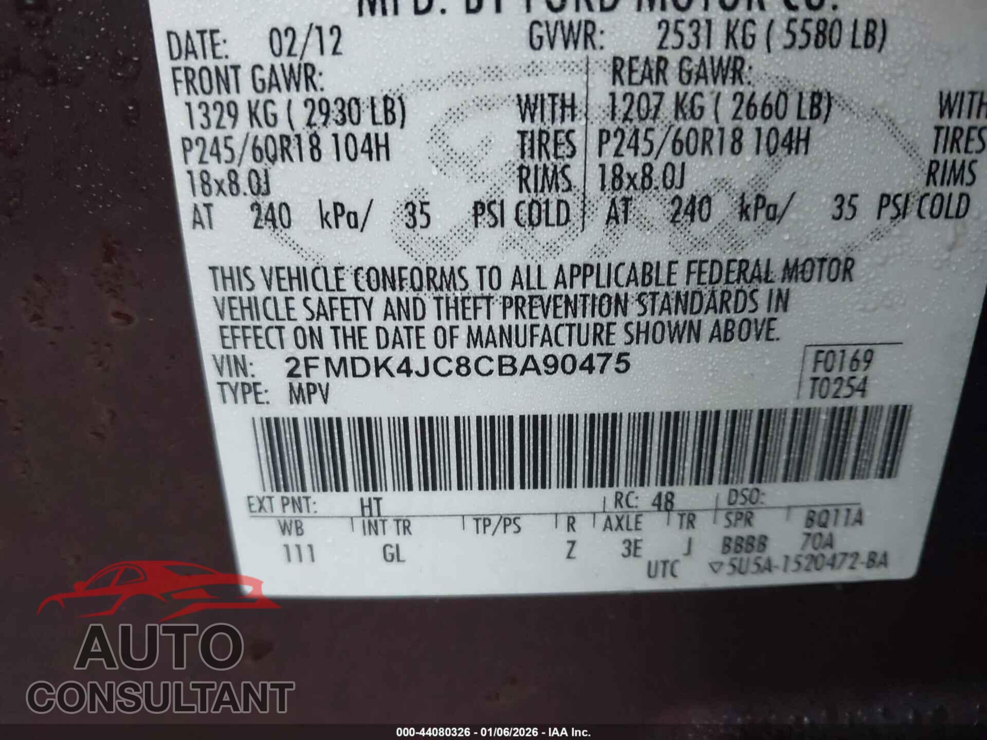 FORD EDGE 2012 - 2FMDK4JC8CBA90475