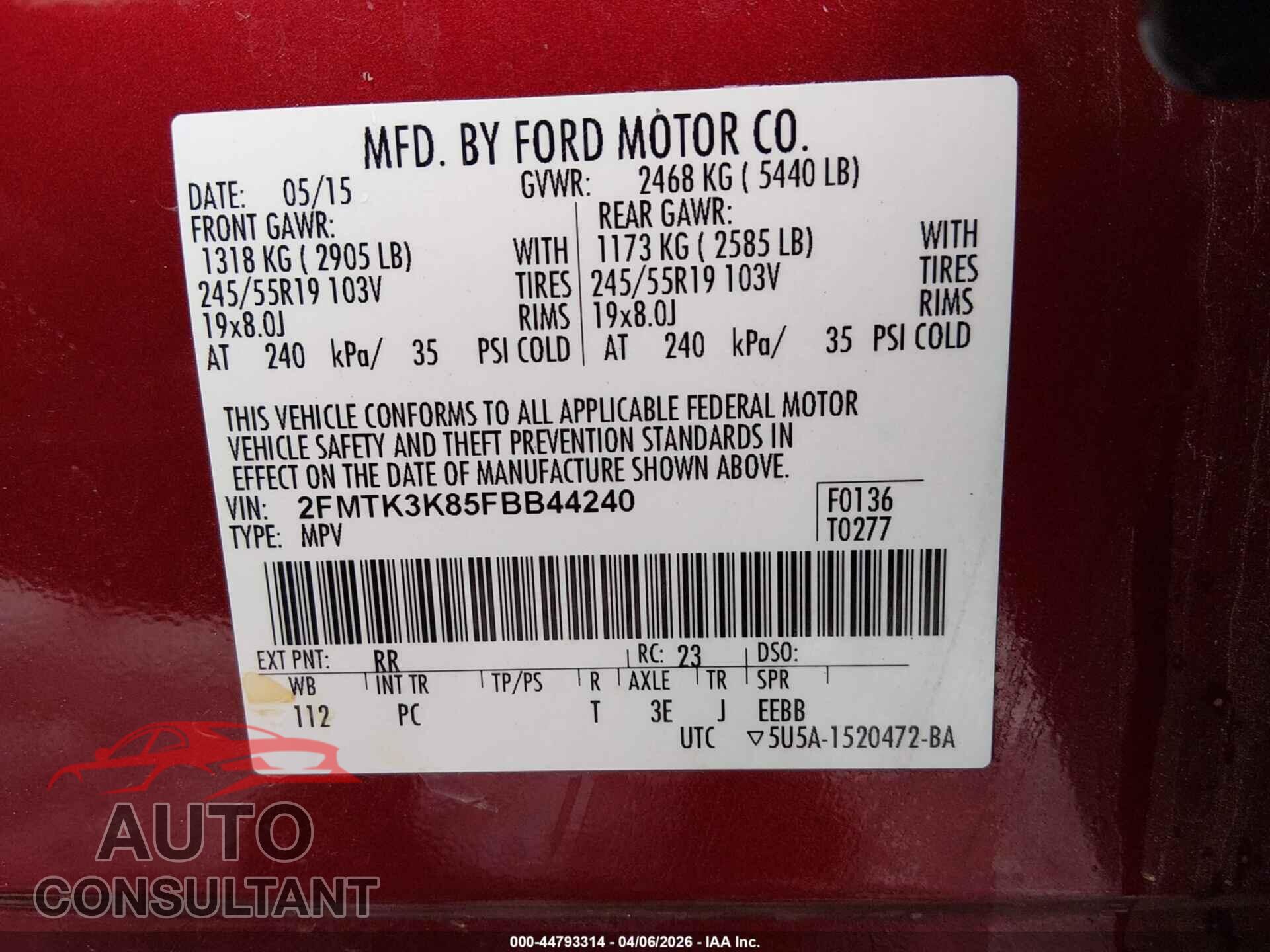 FORD EDGE 2015 - 2FMTK3K85FBB44240