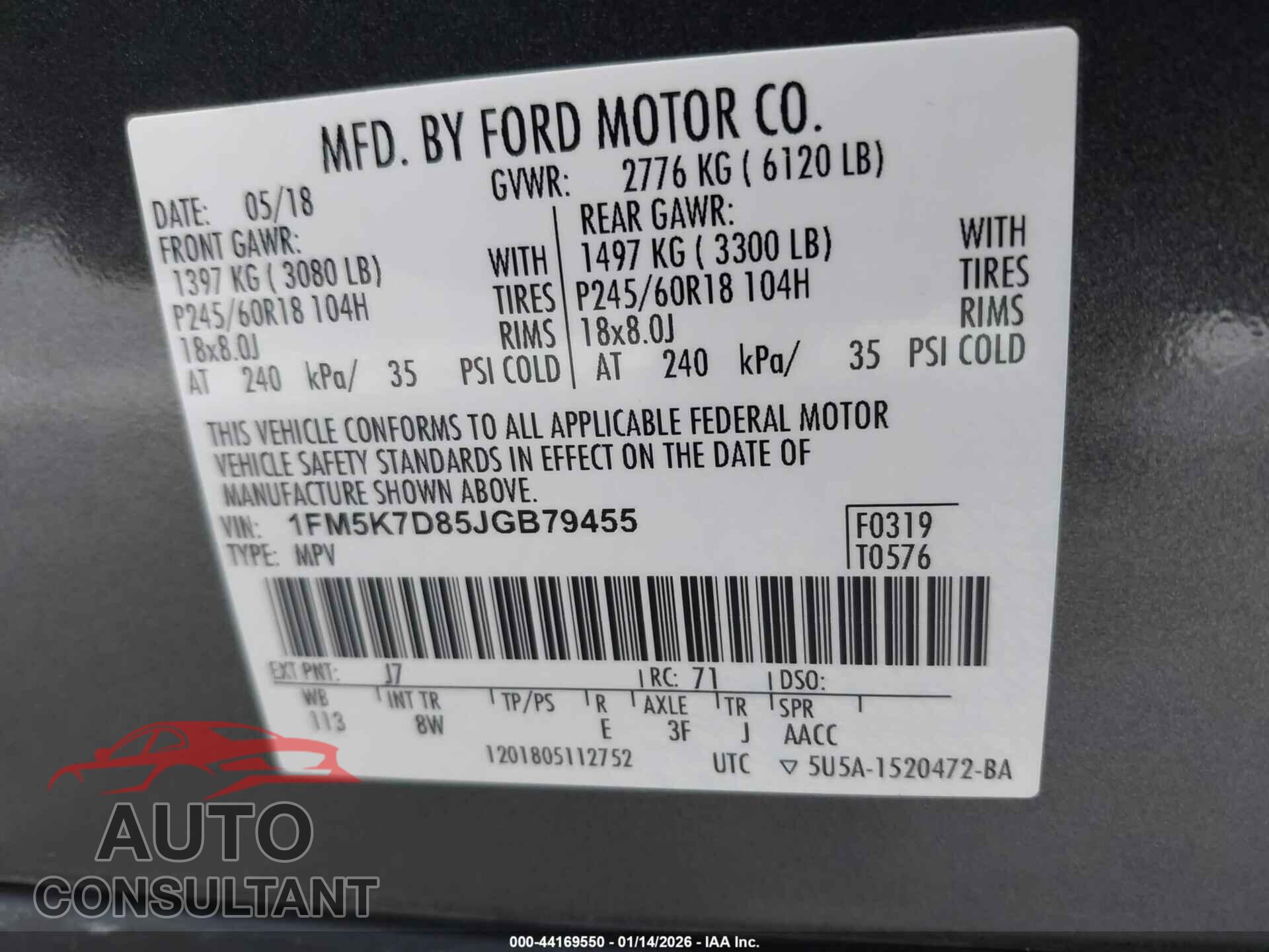 FORD EXPLORER 2018 - 1FM5K7D85JGB79455