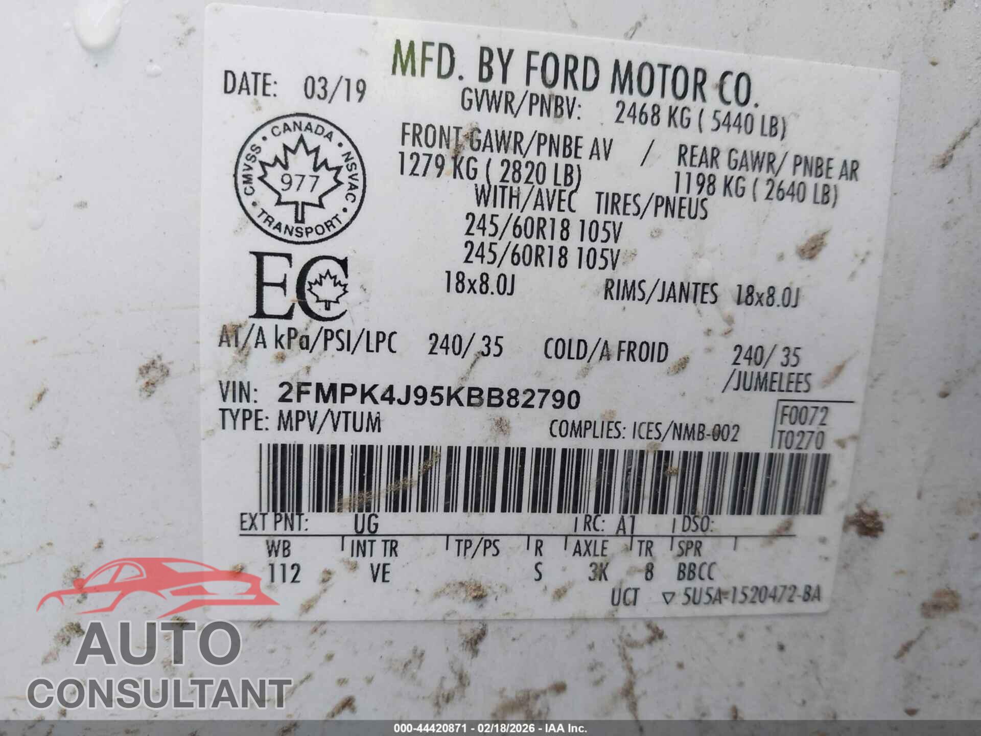 FORD EDGE 2019 - 2FMPK4J95KBB82790