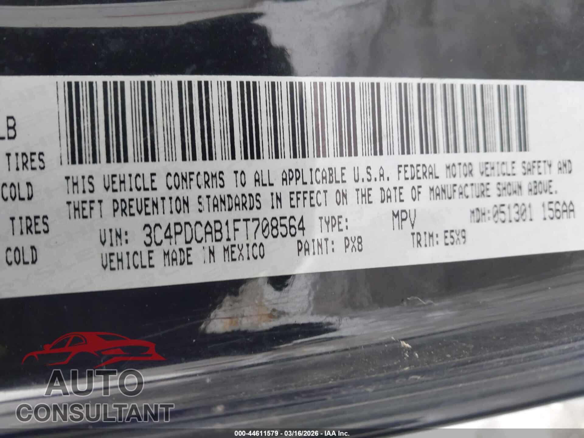 DODGE JOURNEY 2015 - 3C4PDCAB1FT708564