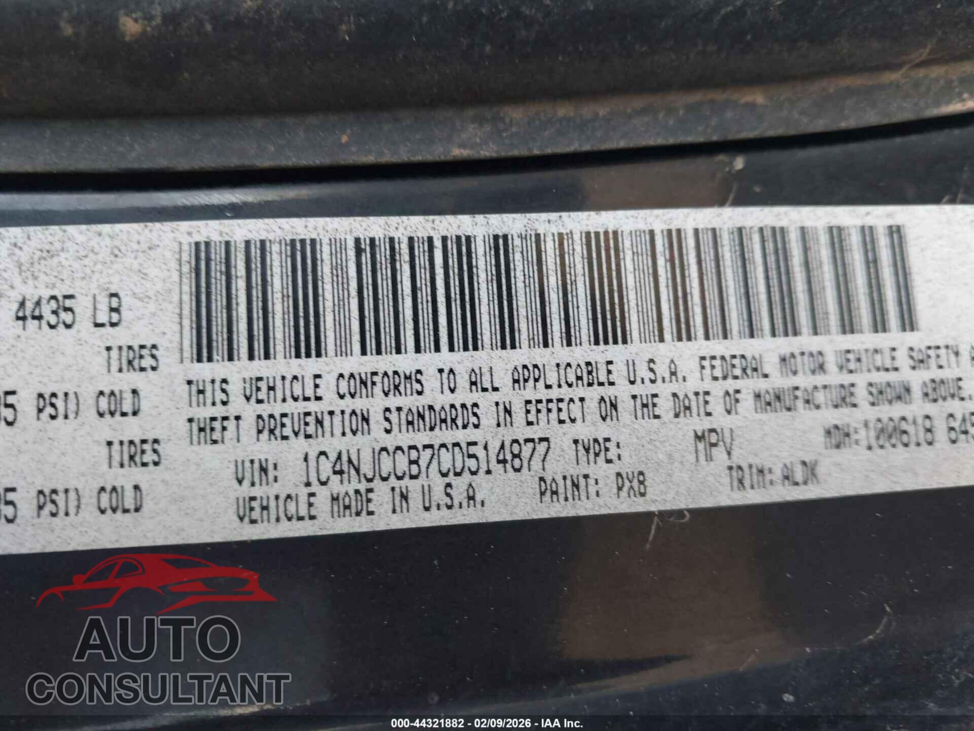 JEEP COMPASS 2012 - 1C4NJCCB7CD514877
