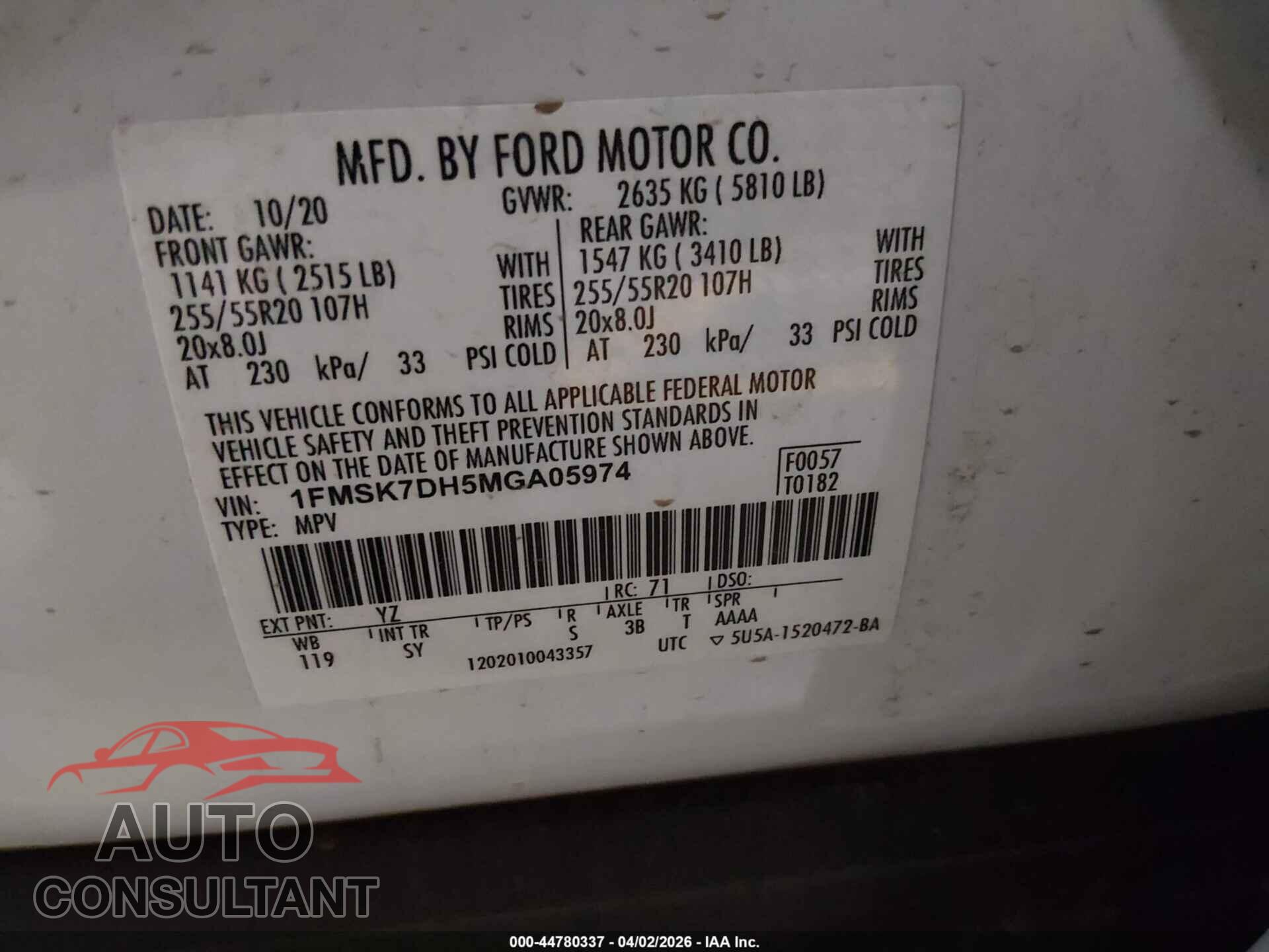 FORD EXPLORER 2021 - 1FMSK7DH5MGA05974