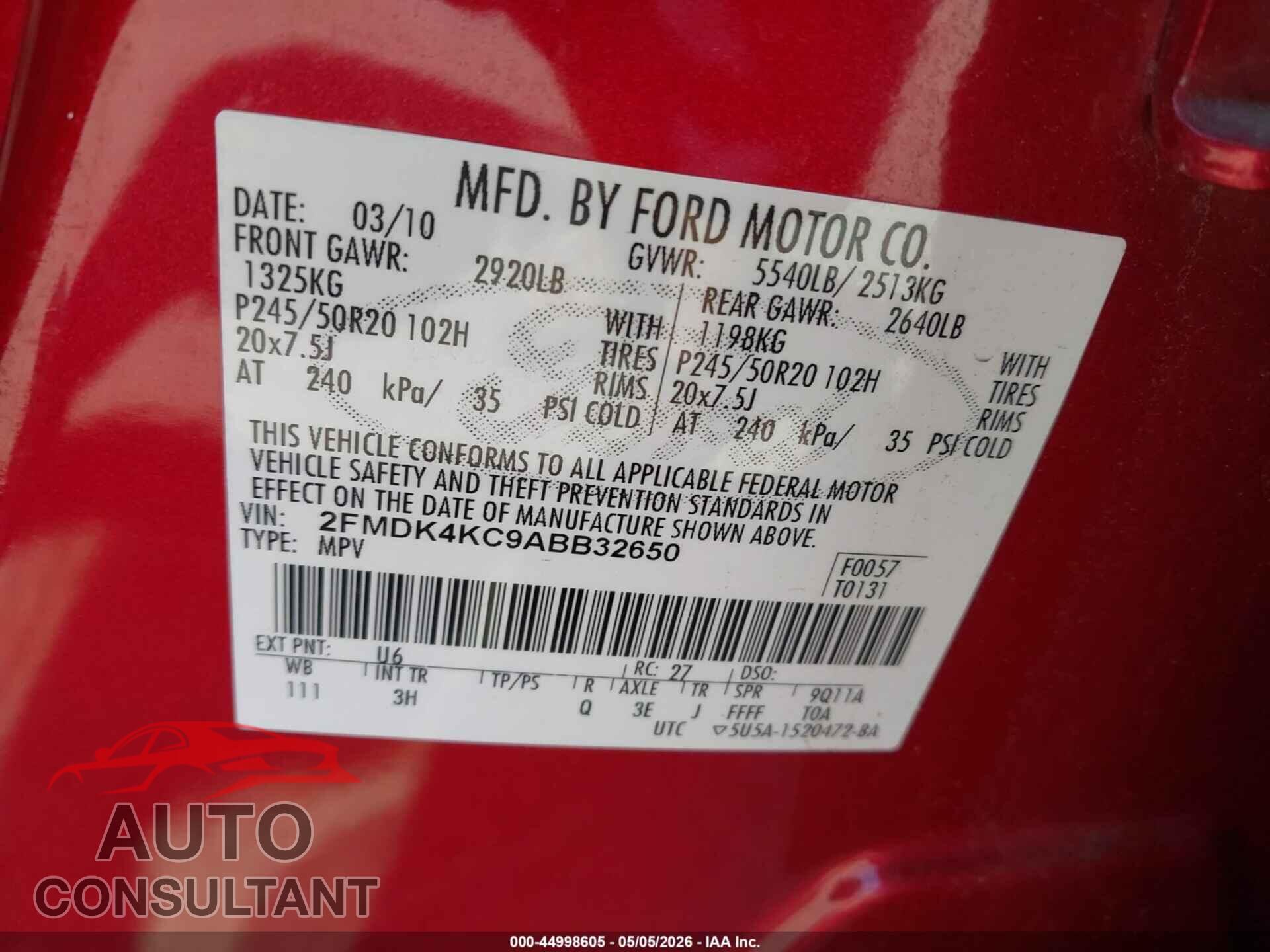 FORD EDGE 2010 - 2FMDK4KC9ABB32650