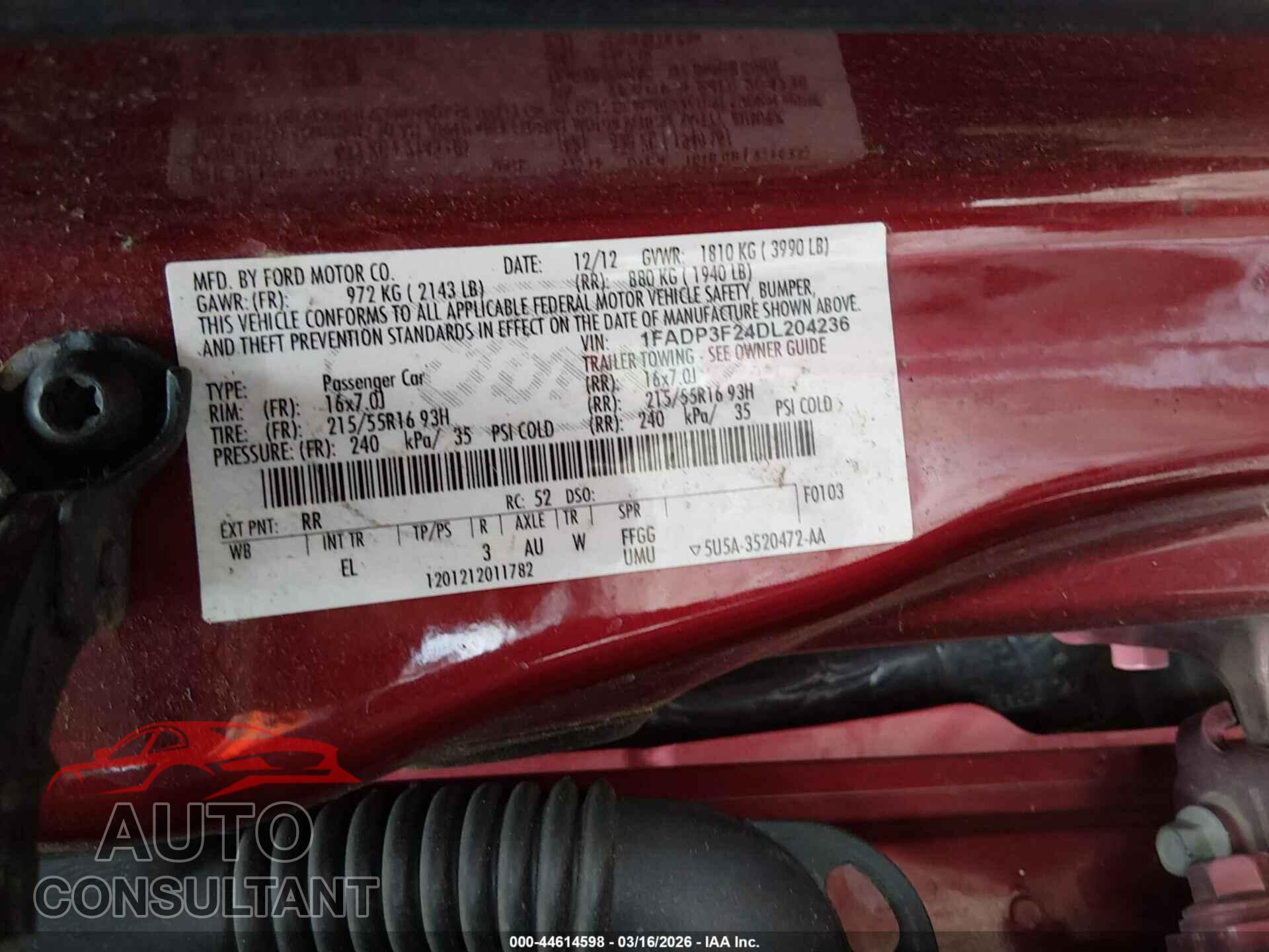 FORD FOCUS 2013 - 1FADP3F24DL204236