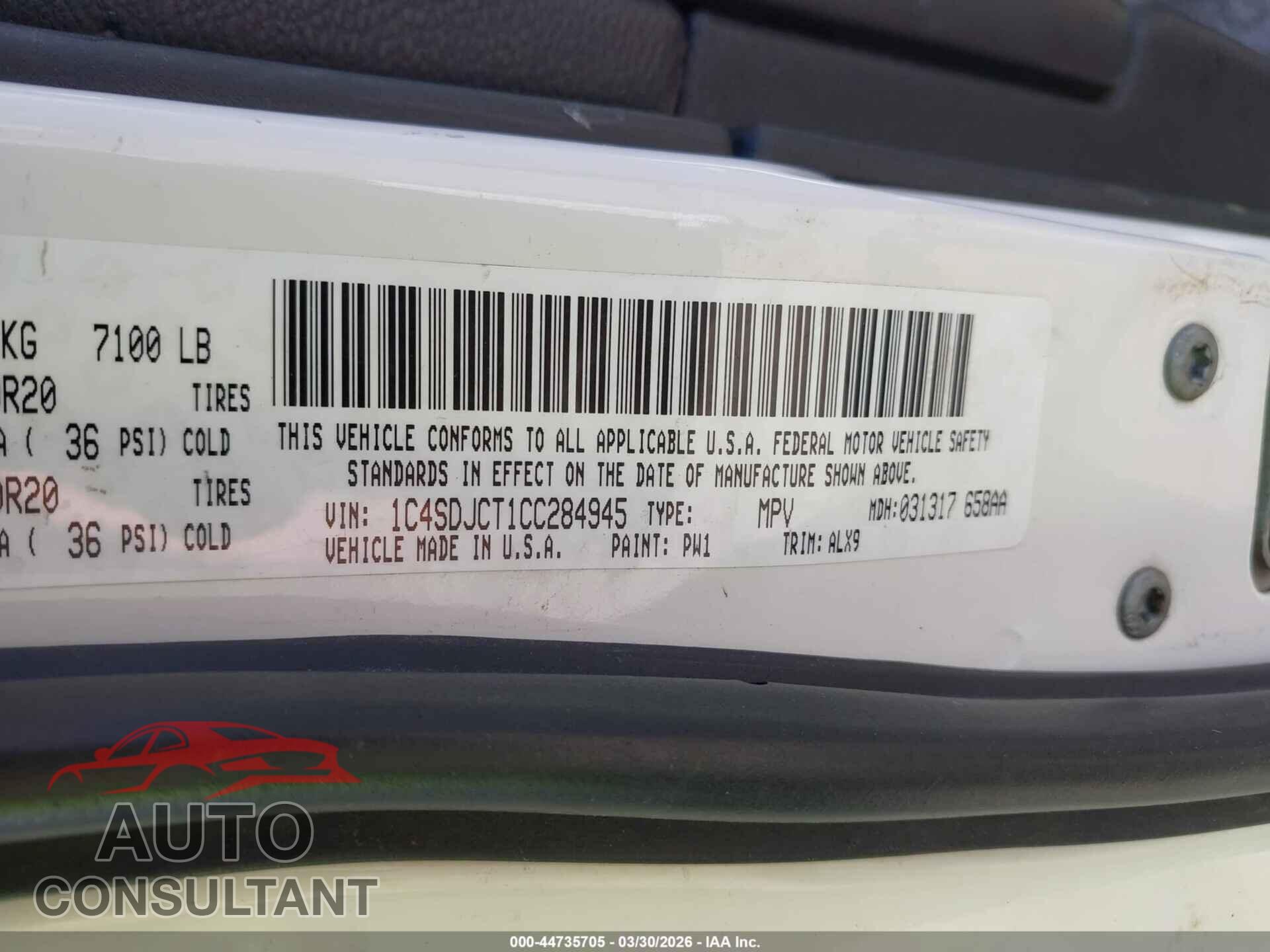 DODGE DURANGO 2012 - 1C4SDJCT1CC284945