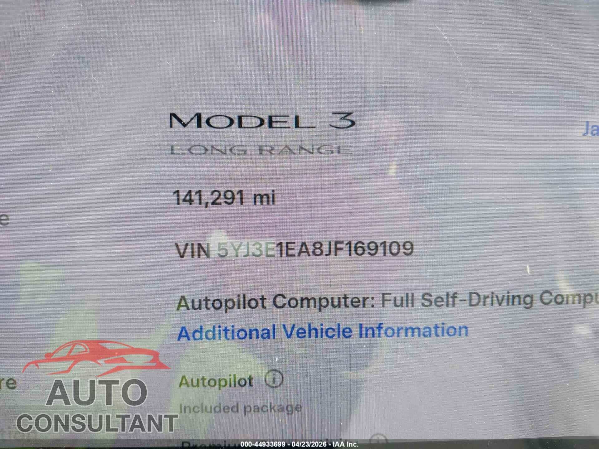 TESLA MODEL 3 2018 - 5YJ3E1EA8JF169109