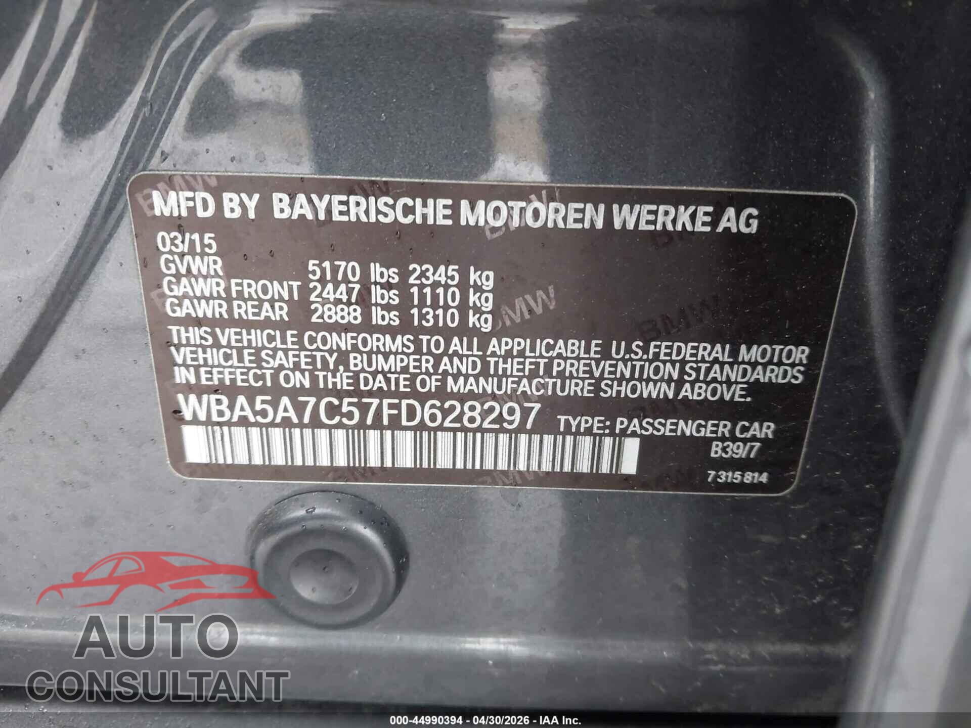 BMW 528I 2015 - WBA5A7C57FD628297