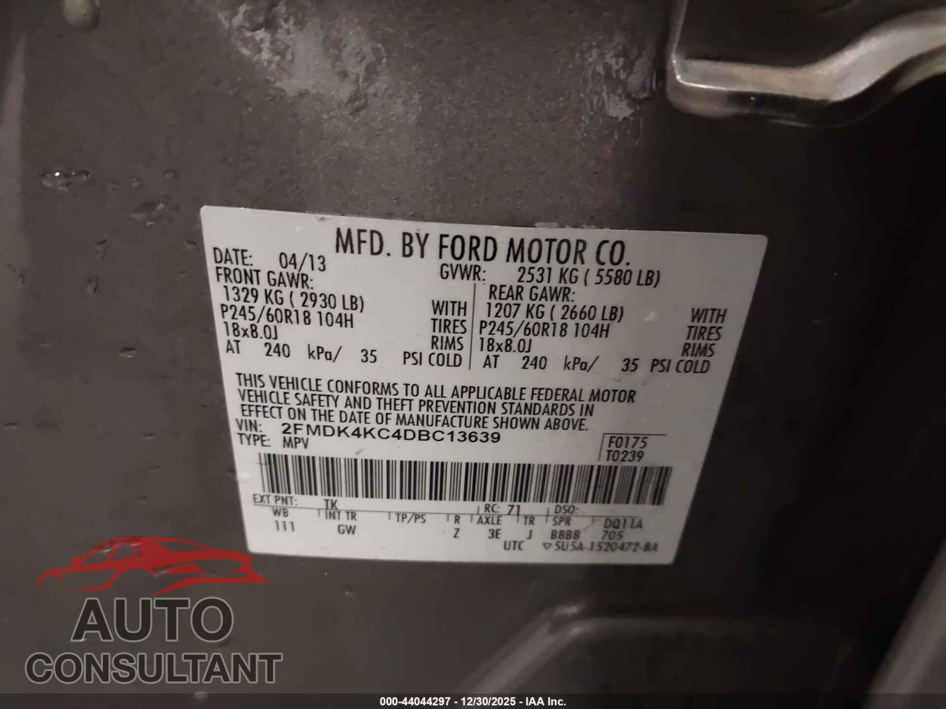 FORD EDGE 2013 - 2FMDK4KC4DBC13639