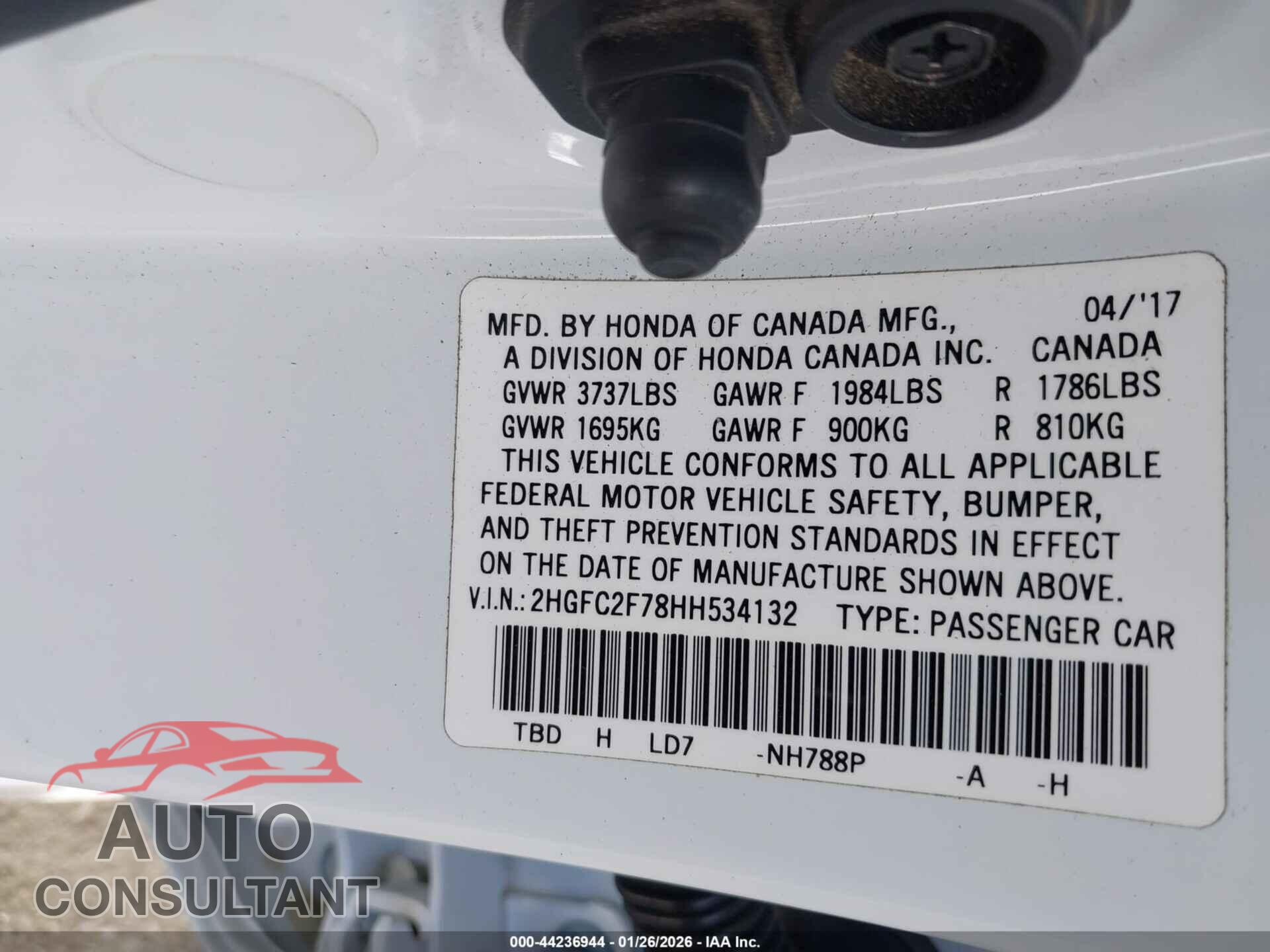 HONDA CIVIC 2017 - 2HGFC2F78HH534132